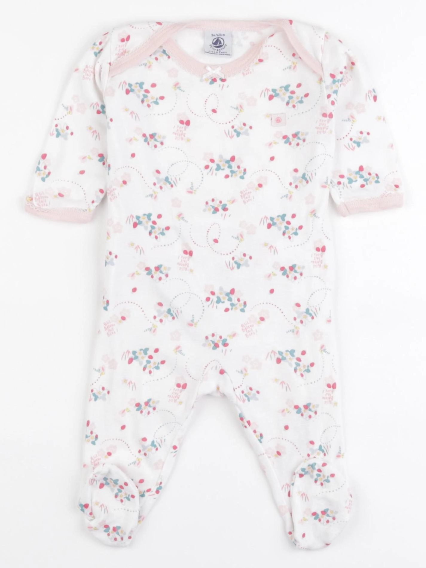 Petit Bateau - pyjama coton blanc, rose - 3 mois