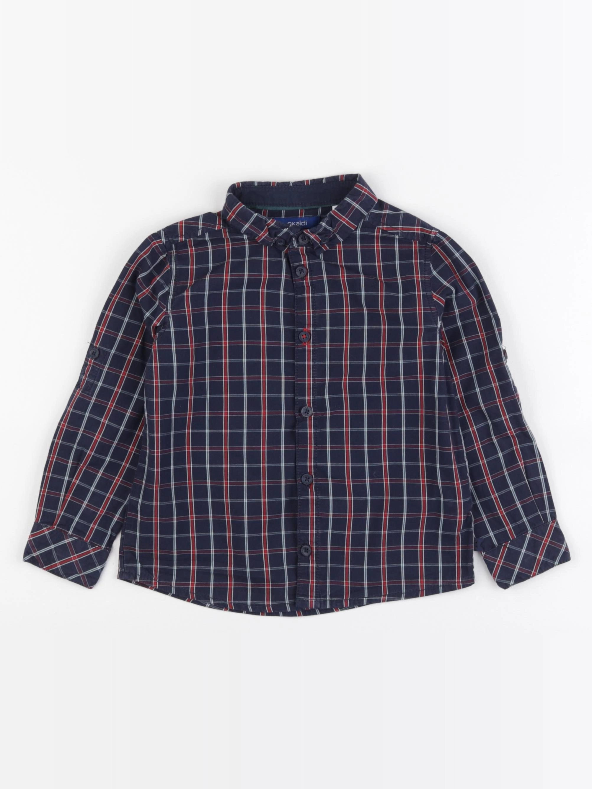 Okaidi - chemise bleu, rouge - 3 ans