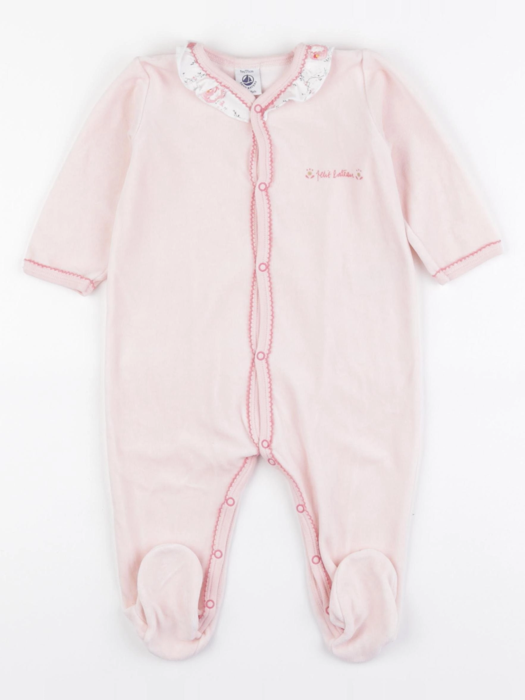 Petit Bateau - pyjama velours rose - 9 mois