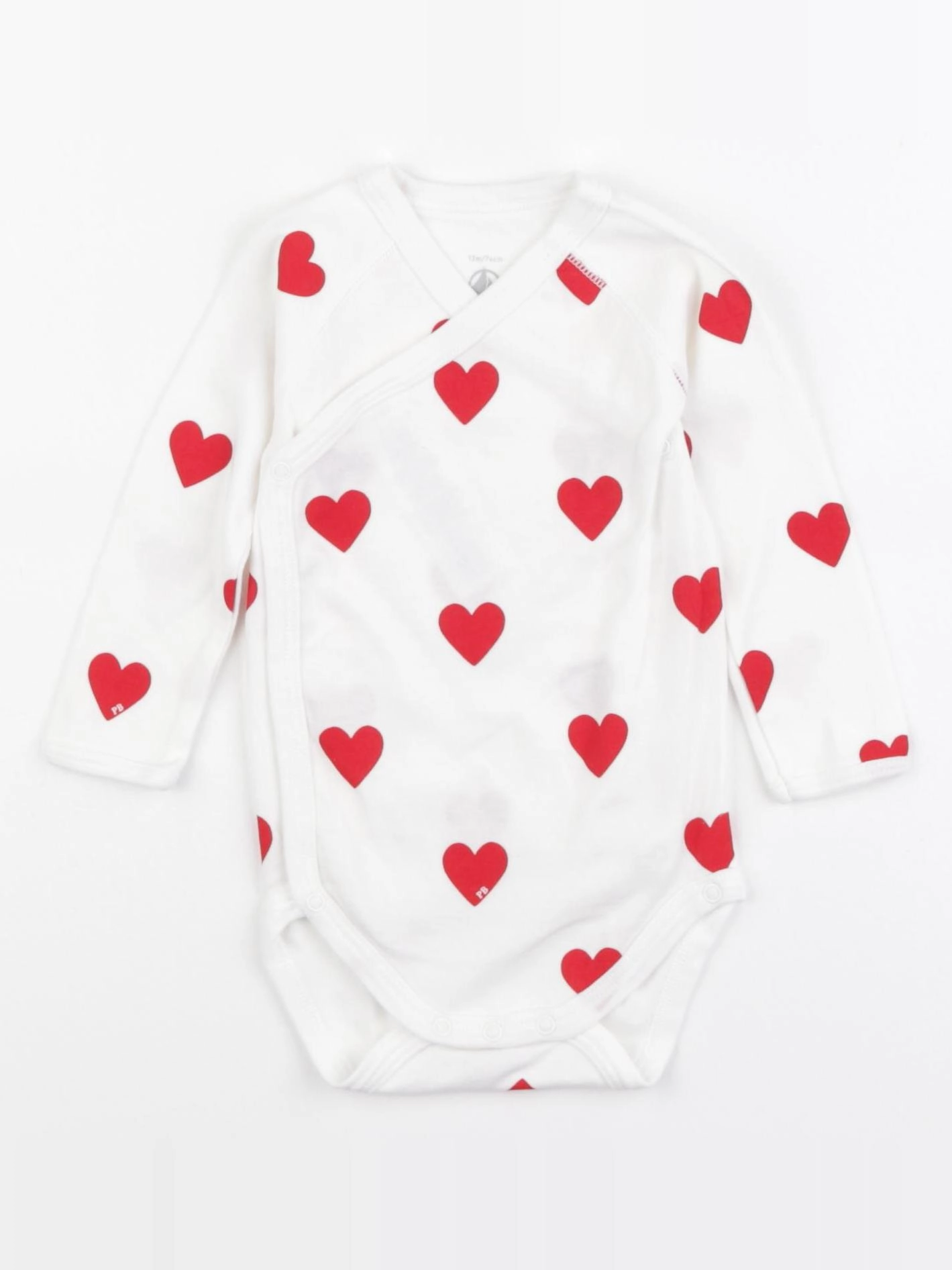 Petit Bateau - body blanc, rouge - 12 mois