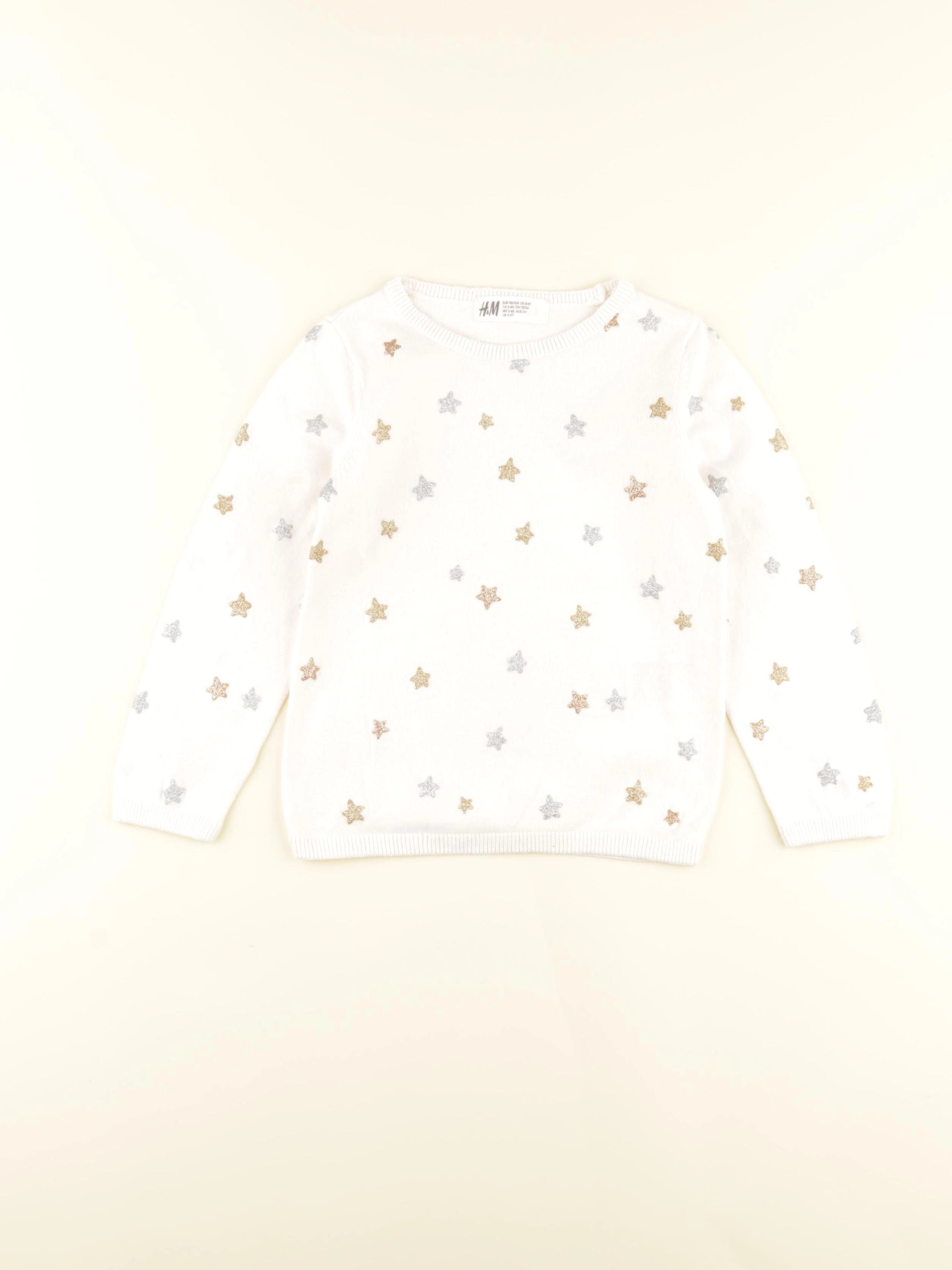 H&M - pull blanc, argent, or - 2/4 ans