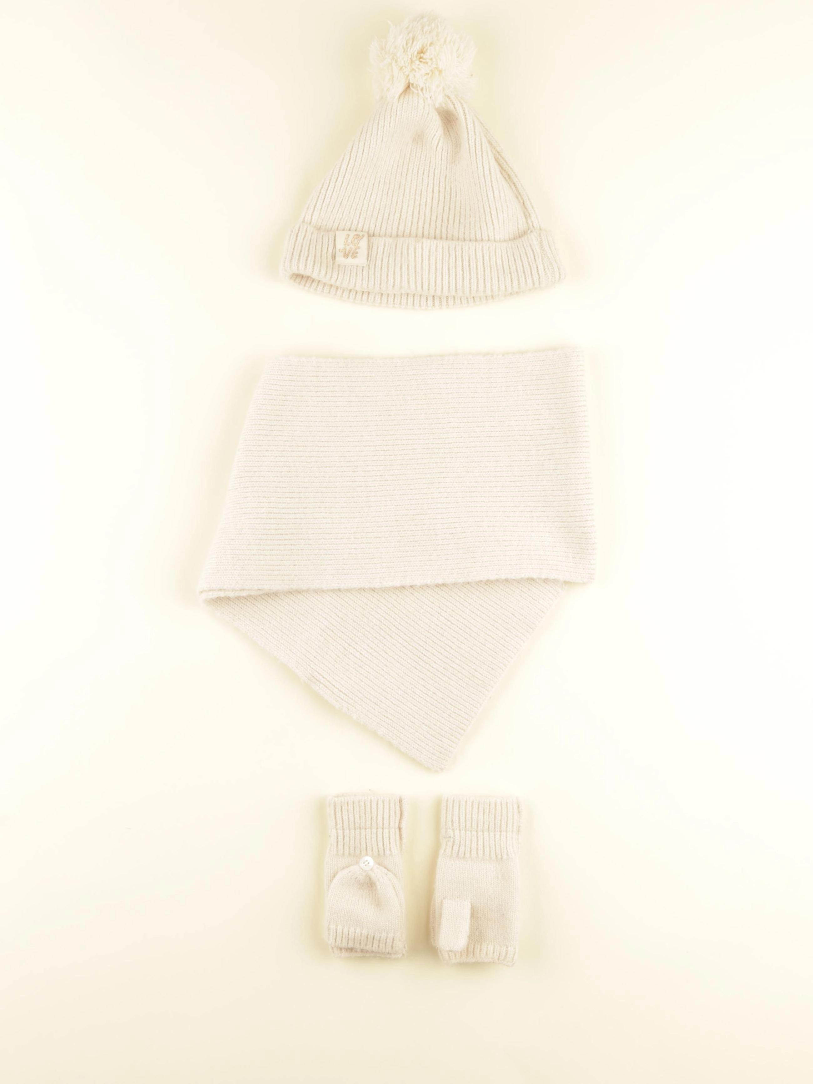 Vertbaudet - ensemble bonnet/moufles/écharpe beige - 2/3 ans