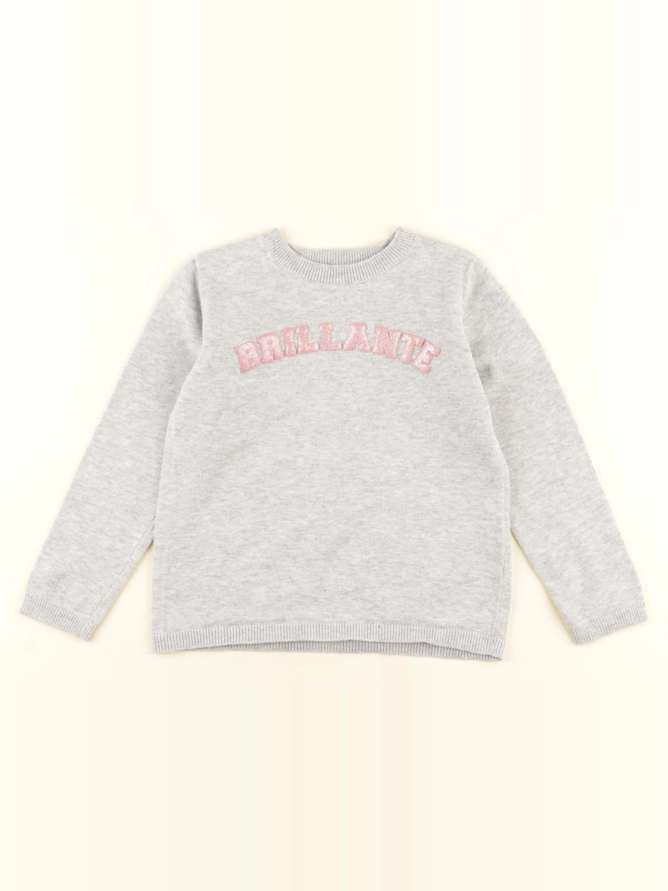 Vertbaudet - pull gris, rose - 3 ans