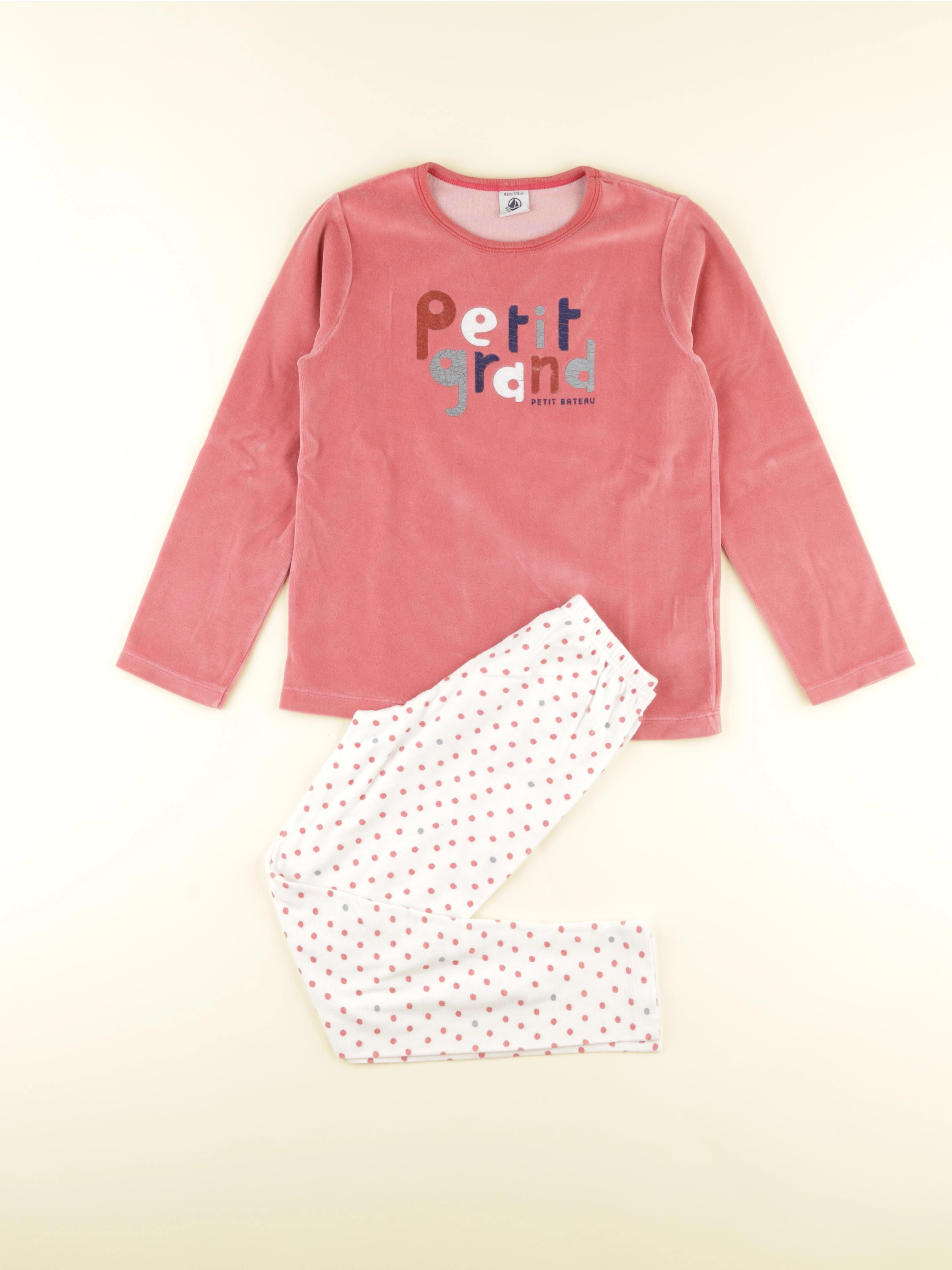 Petit Bateau - pyjama velours rose, blanc - 8 ans