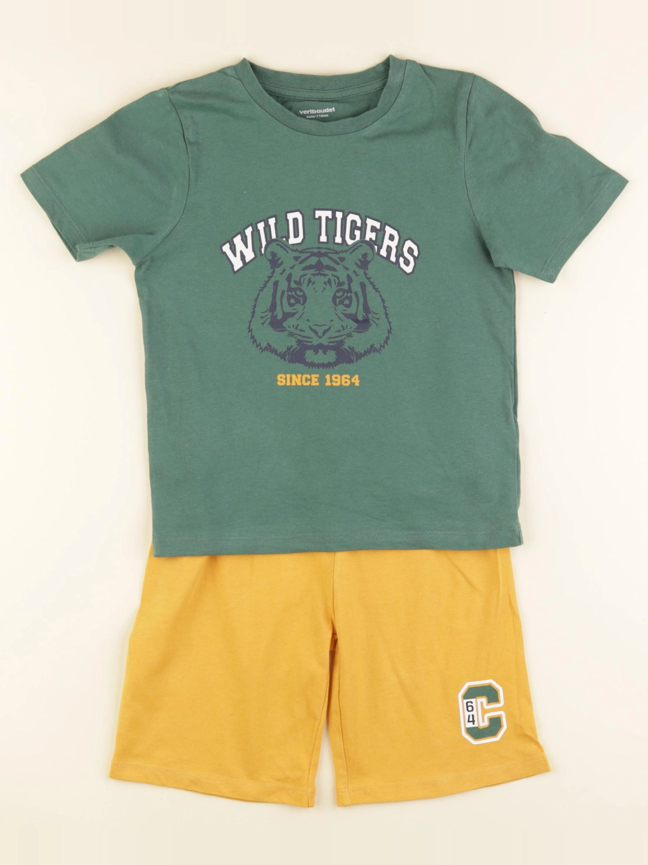 Vertbaudet - pyjama coton jaune, vert - 6 ans