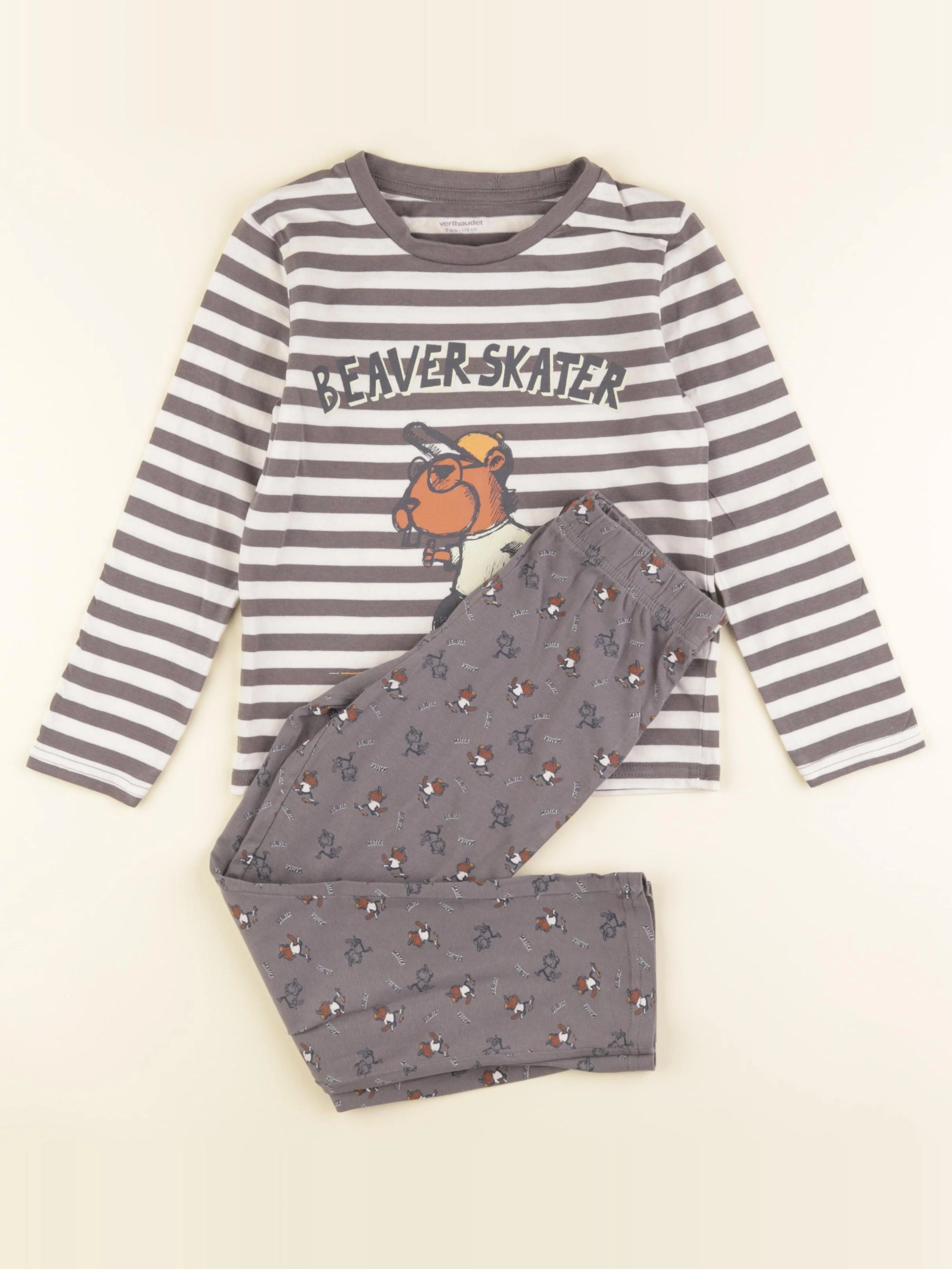 Vertbaudet - pyjama coton blanc, gris - 6 ans