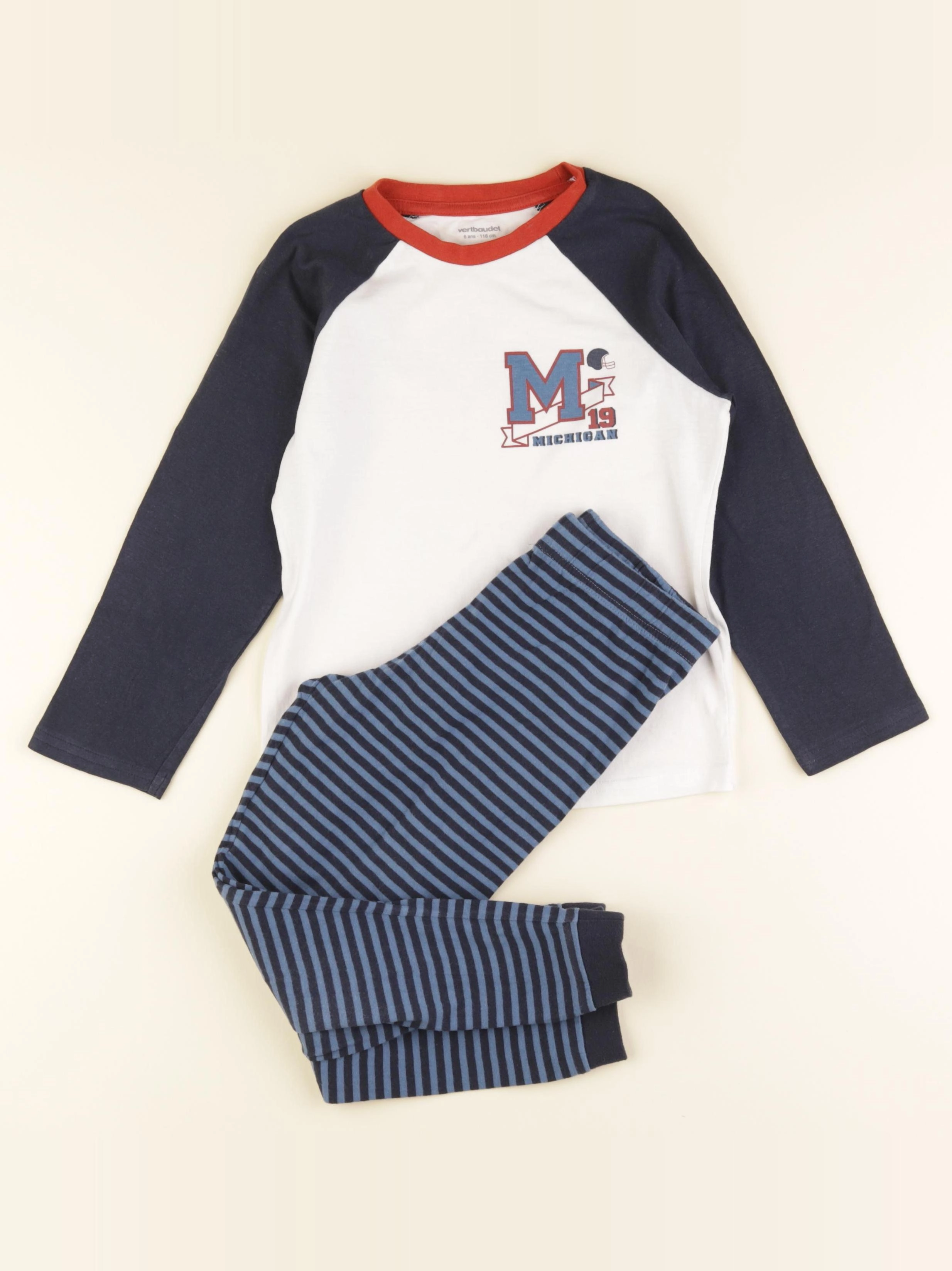 Vertbaudet - pyjama coton bleu, blanc - 6 ans