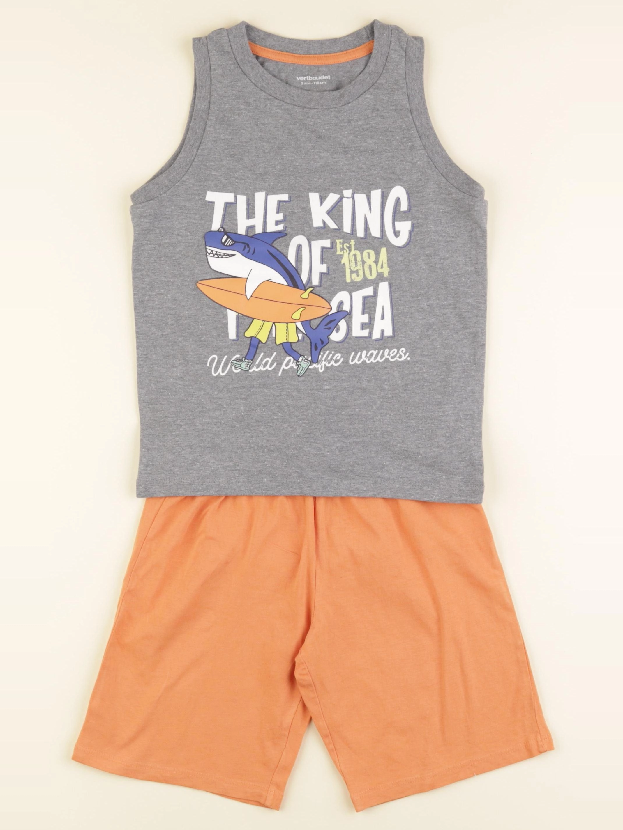 Vertbaudet - pyjama coton orange, gris - 5 ans