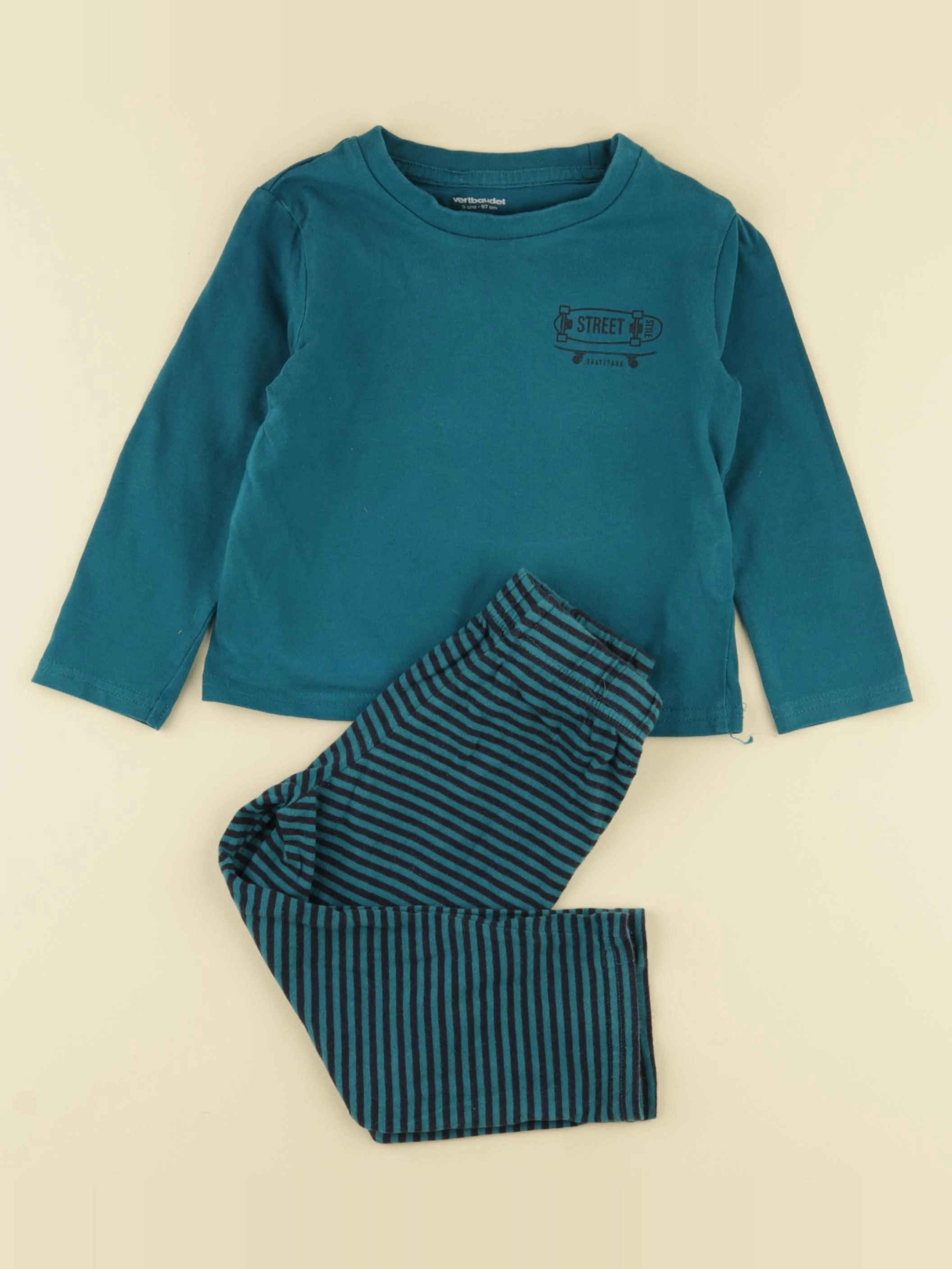 Vertbaudet - pyjama coton vert - 3 ans
