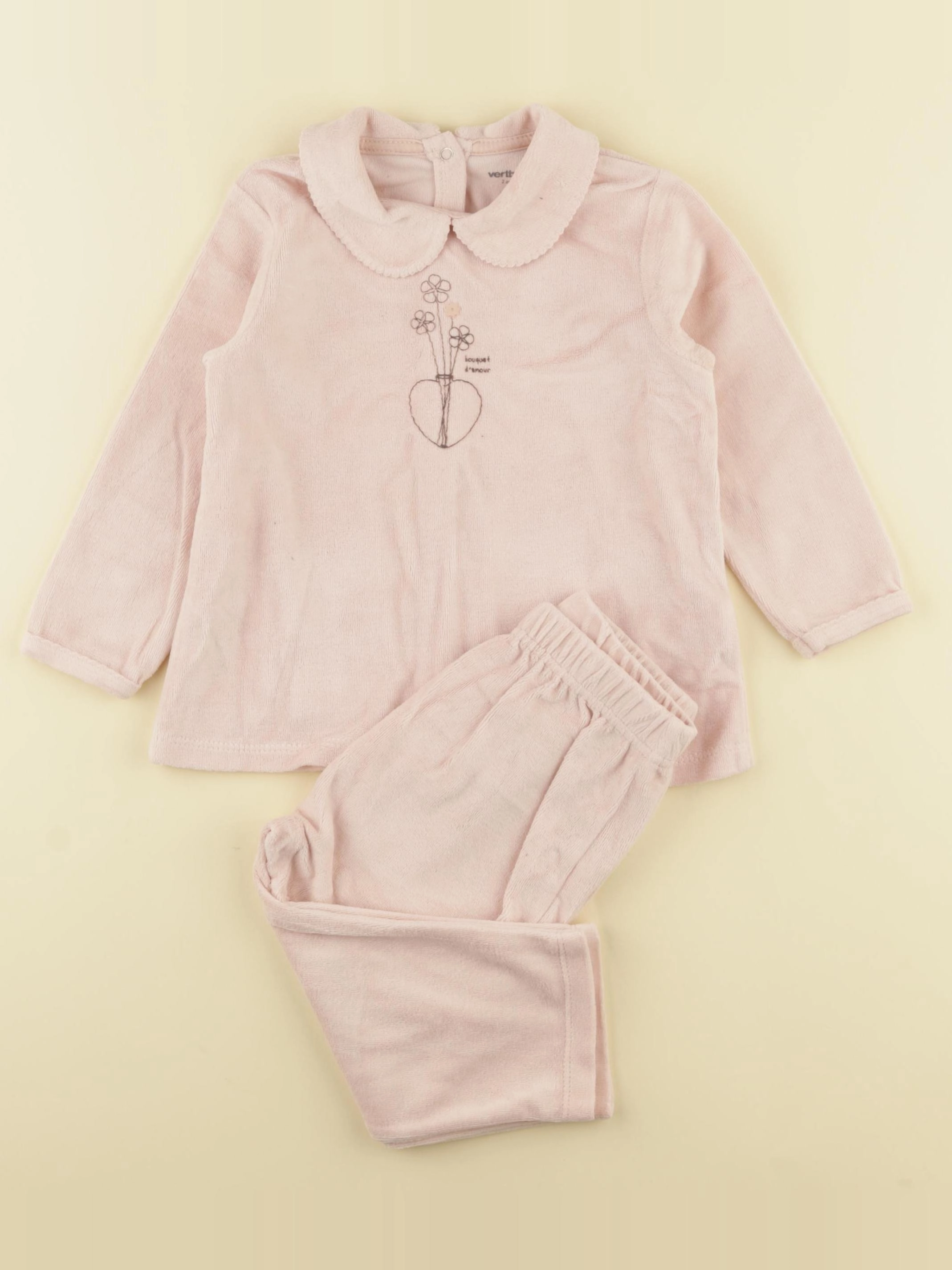 Vertbaudet - pyjama velours rose - 2 ans