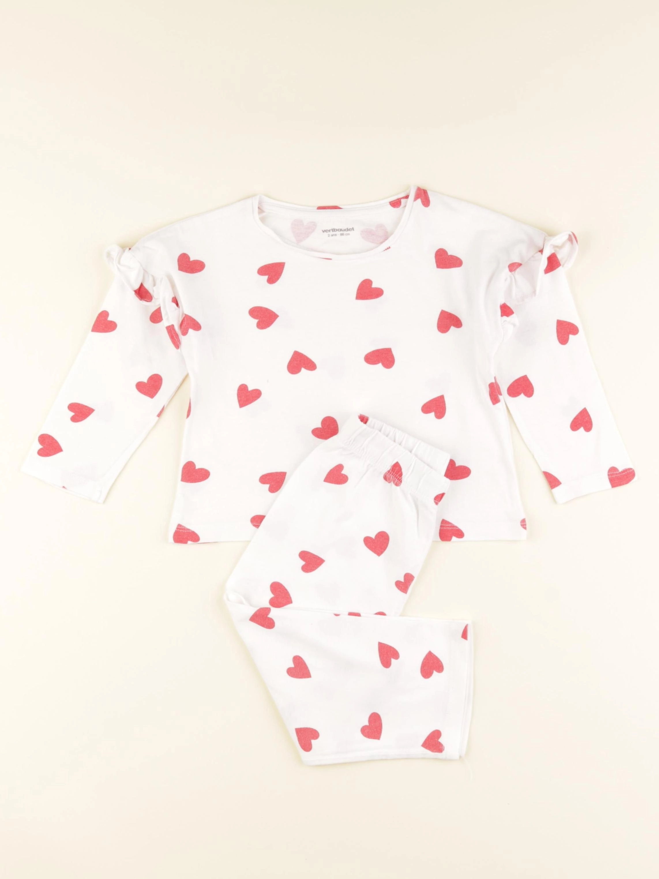 Vertbaudet - pyjama coton blanc, rouge - 2 ans
