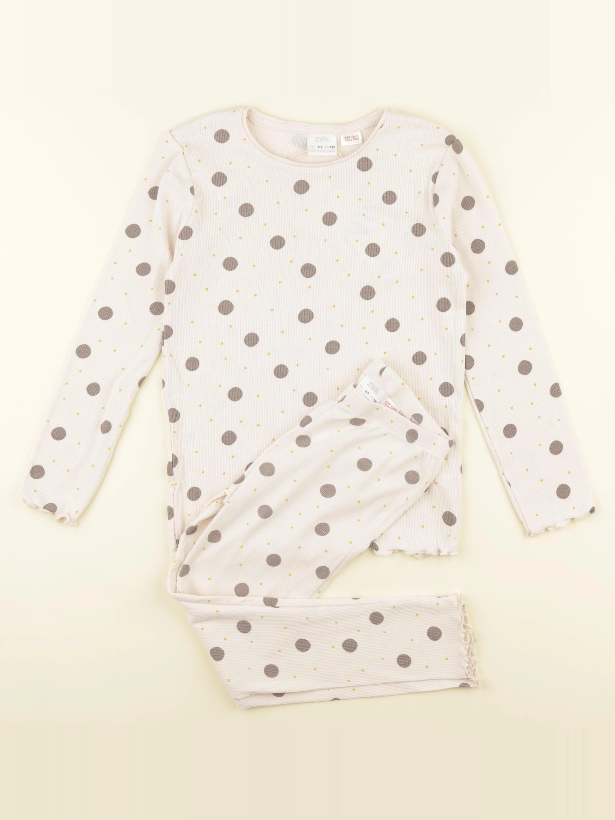 Zara - pyjama coton beige, gris - 6/7 ans