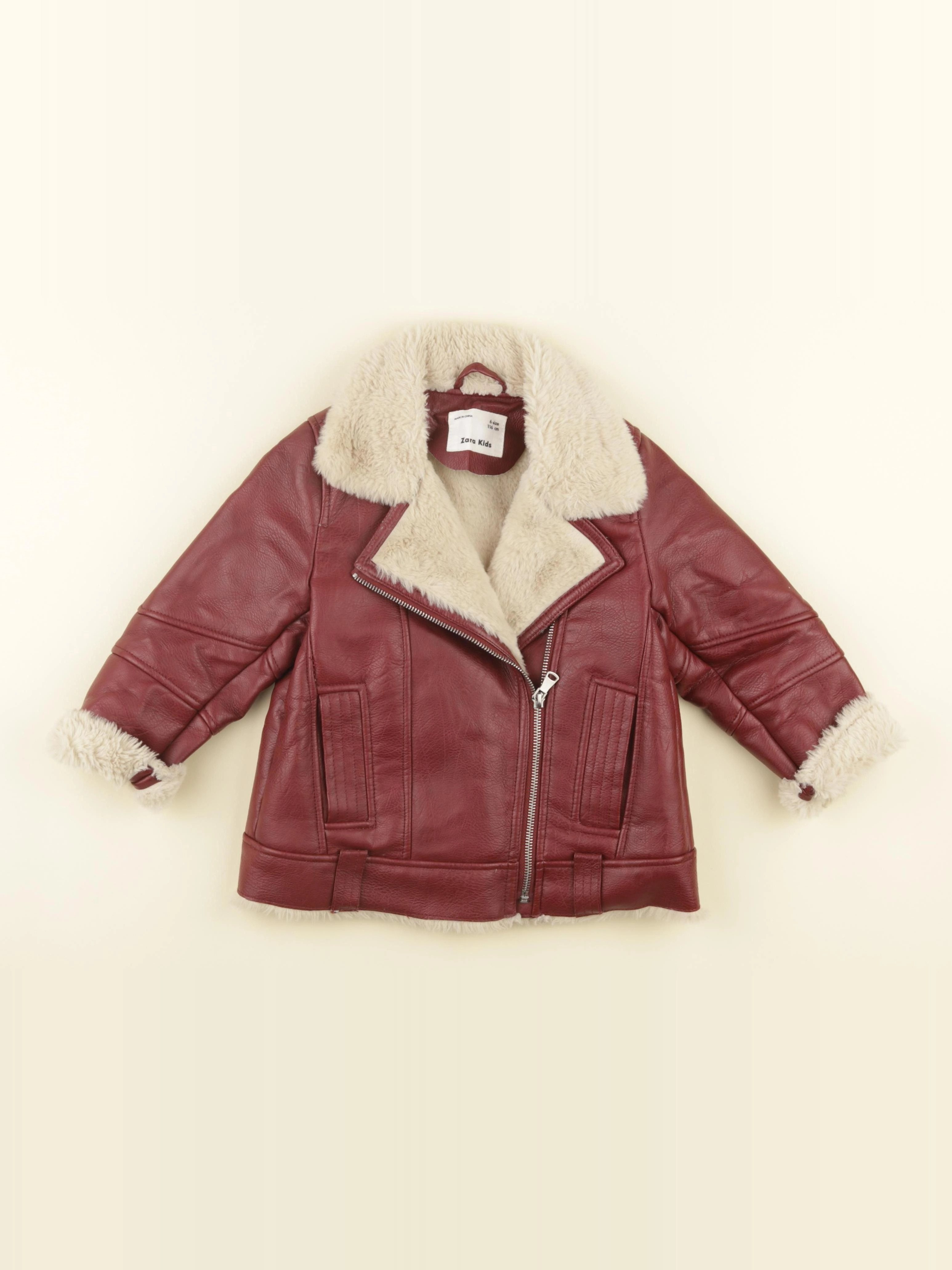 Zara - veste simili cuir rouge - 6 ans