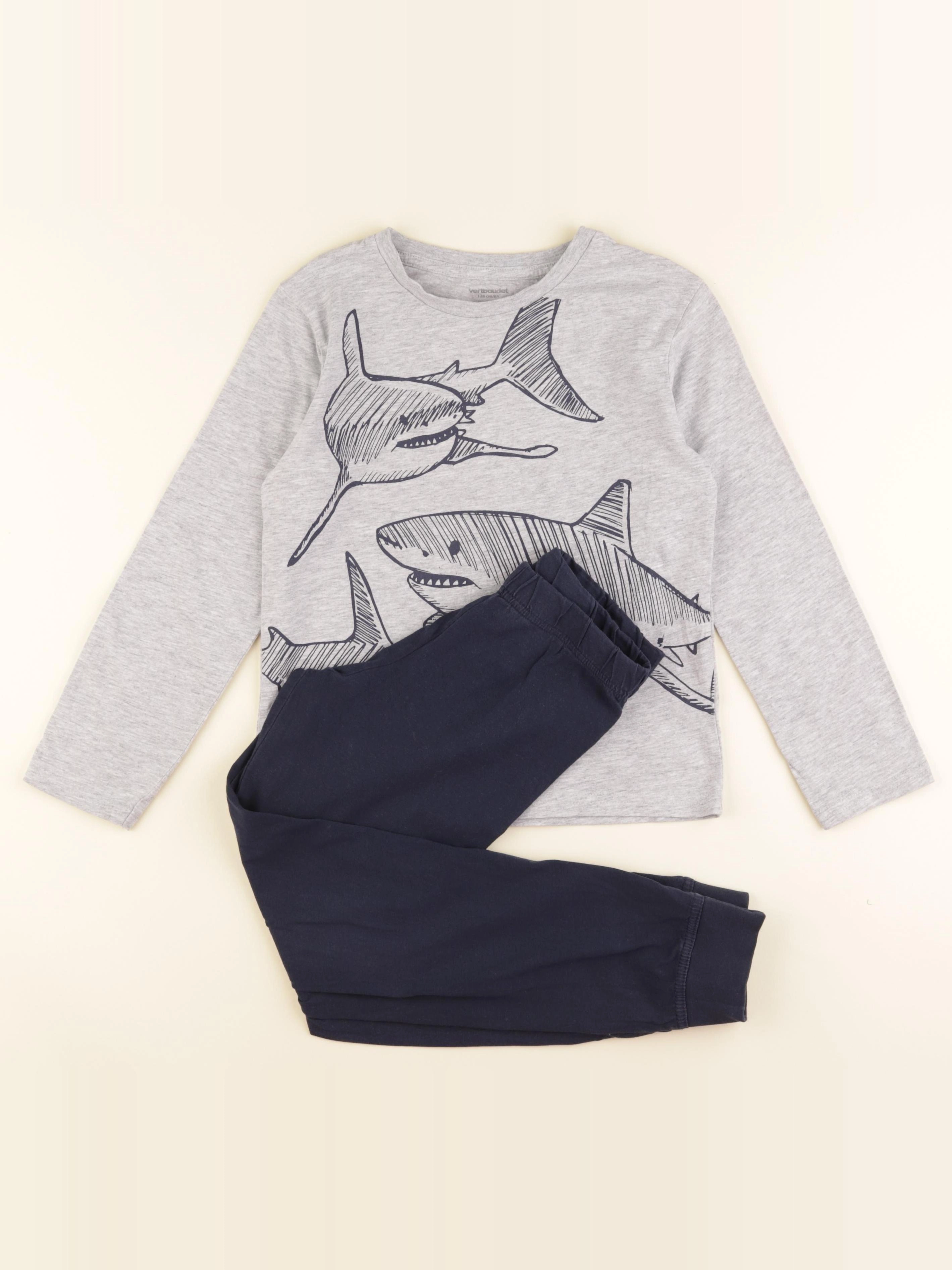 Vertbaudet - pyjama coton bleu, gris - 8 ans