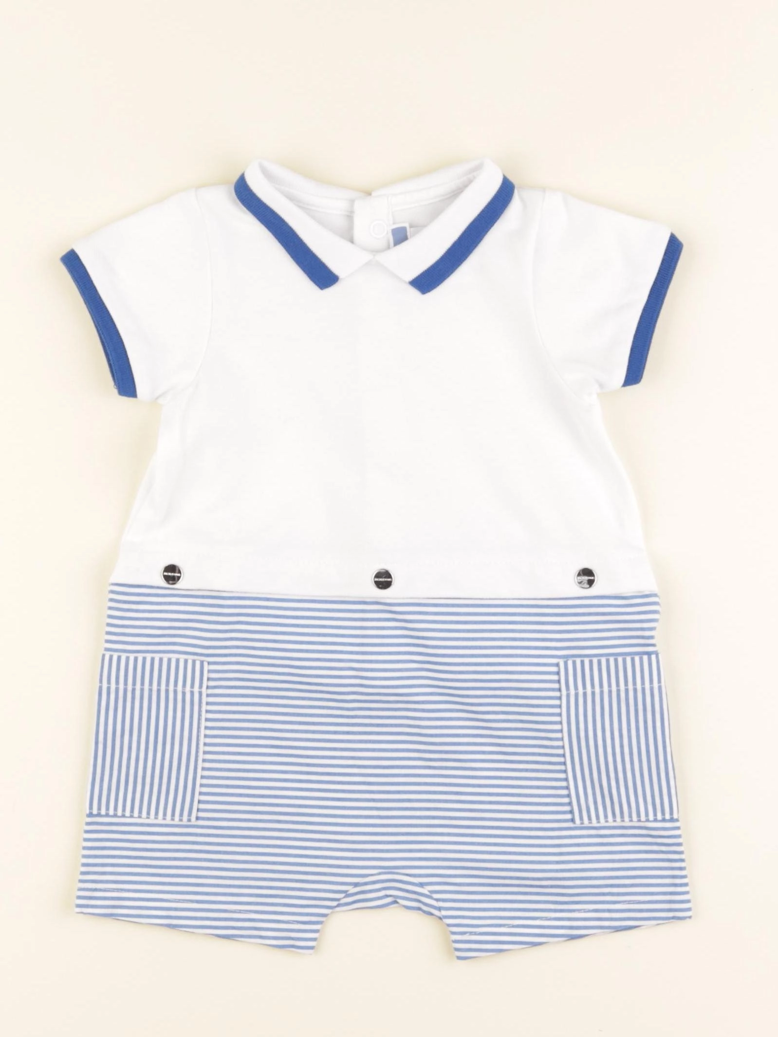 Jacadi - combinaison bleu, blanc - 12 mois