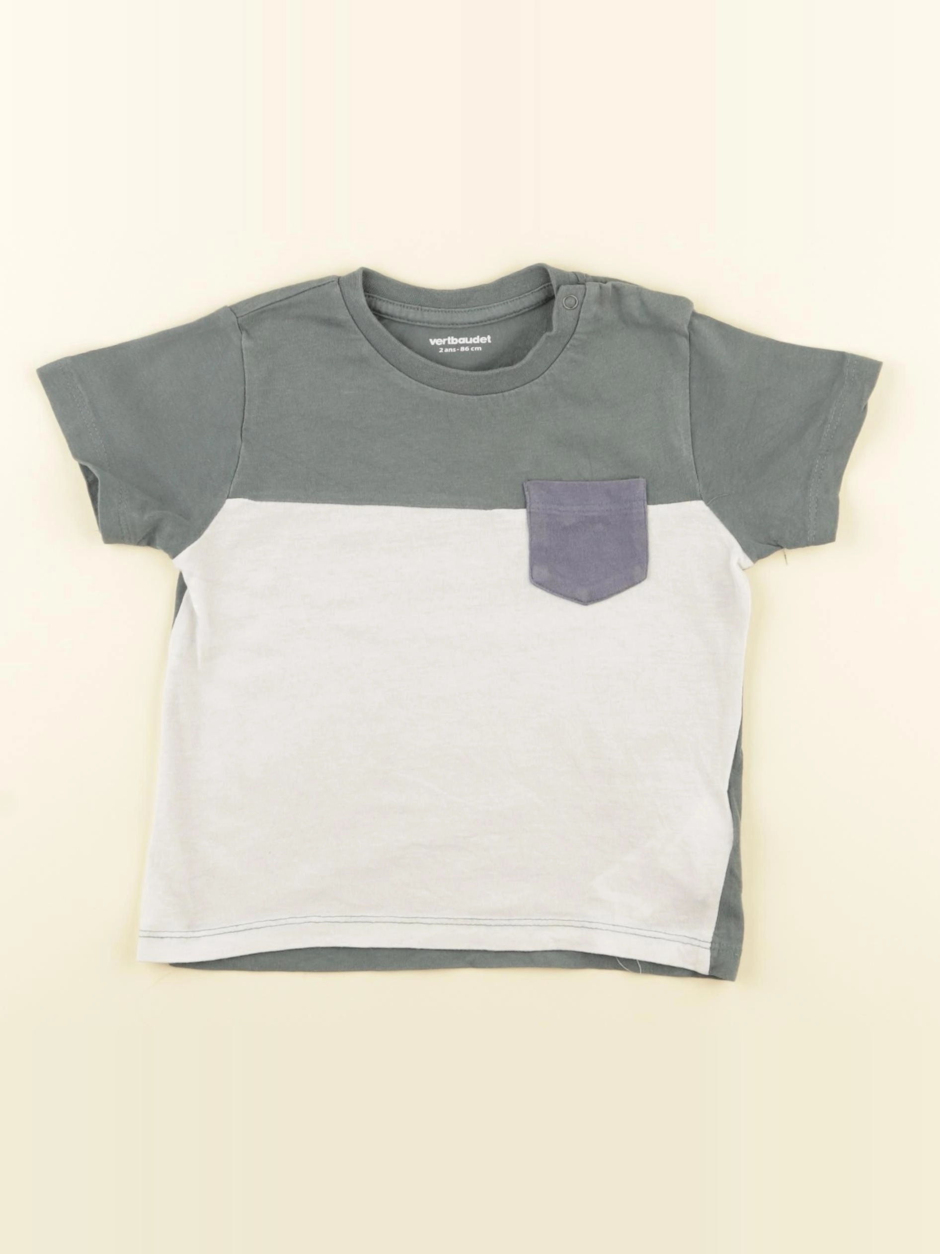 Vertbaudet - tee-shirt vert, blanc - 2 ans