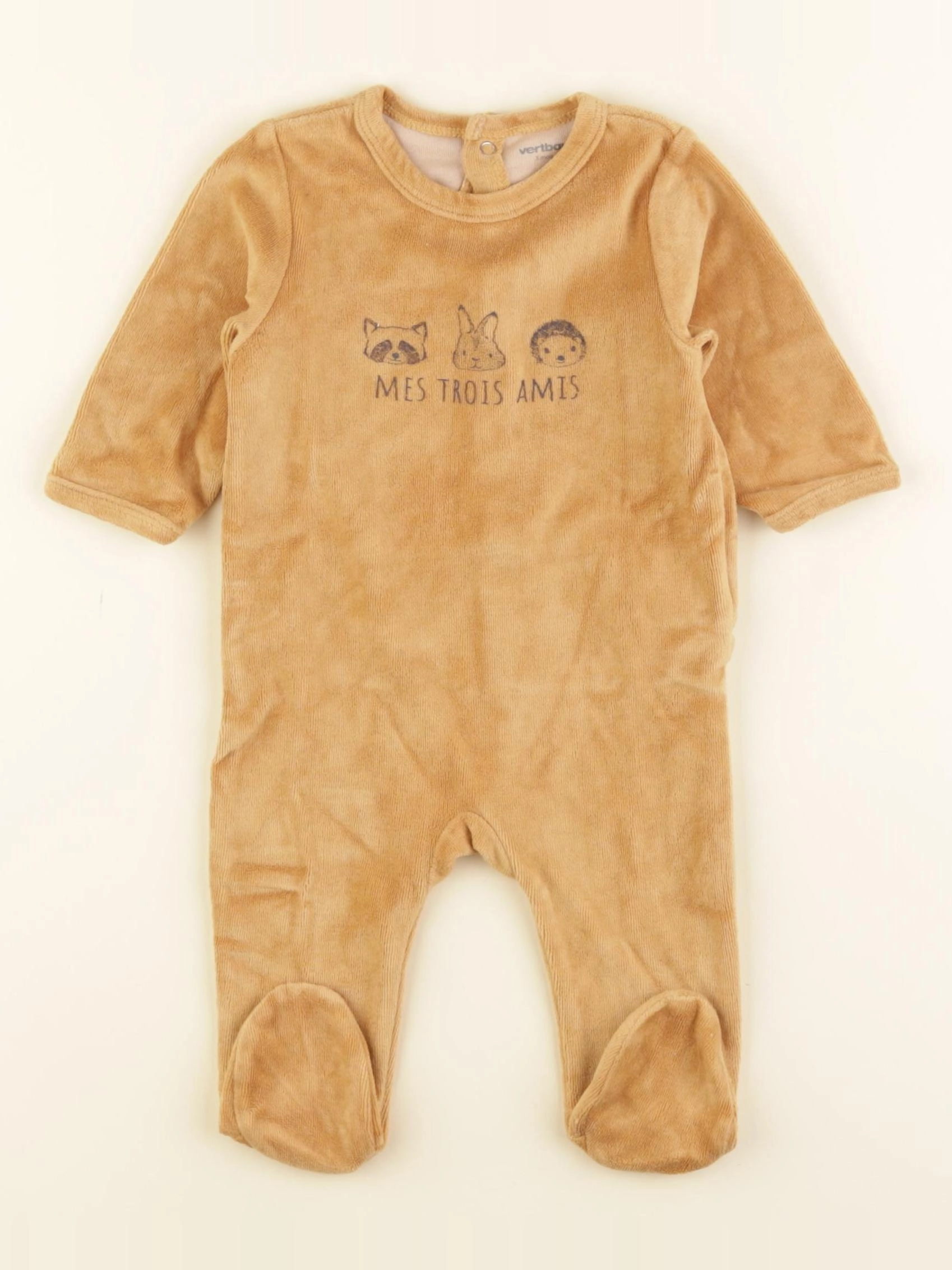 Vertbaudet - pyjama velours marron - 3 mois