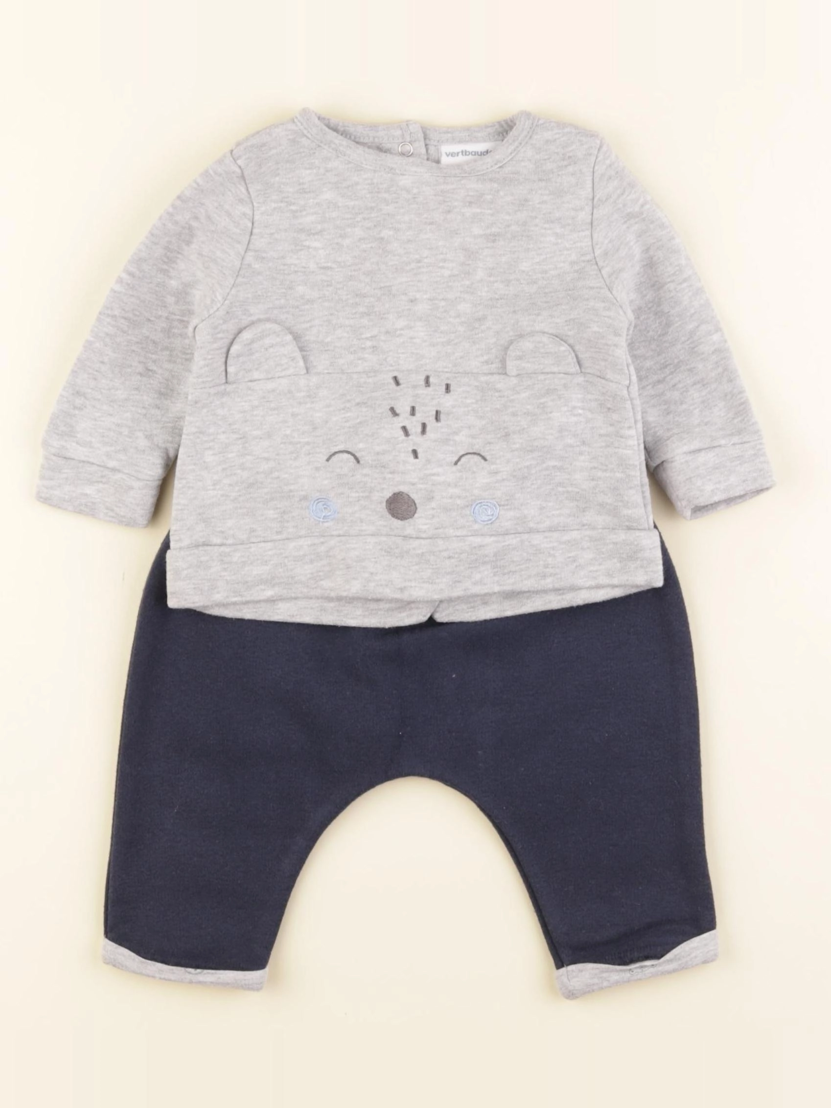 Vertbaudet - ensemble bleu, gris - 0/3 mois
