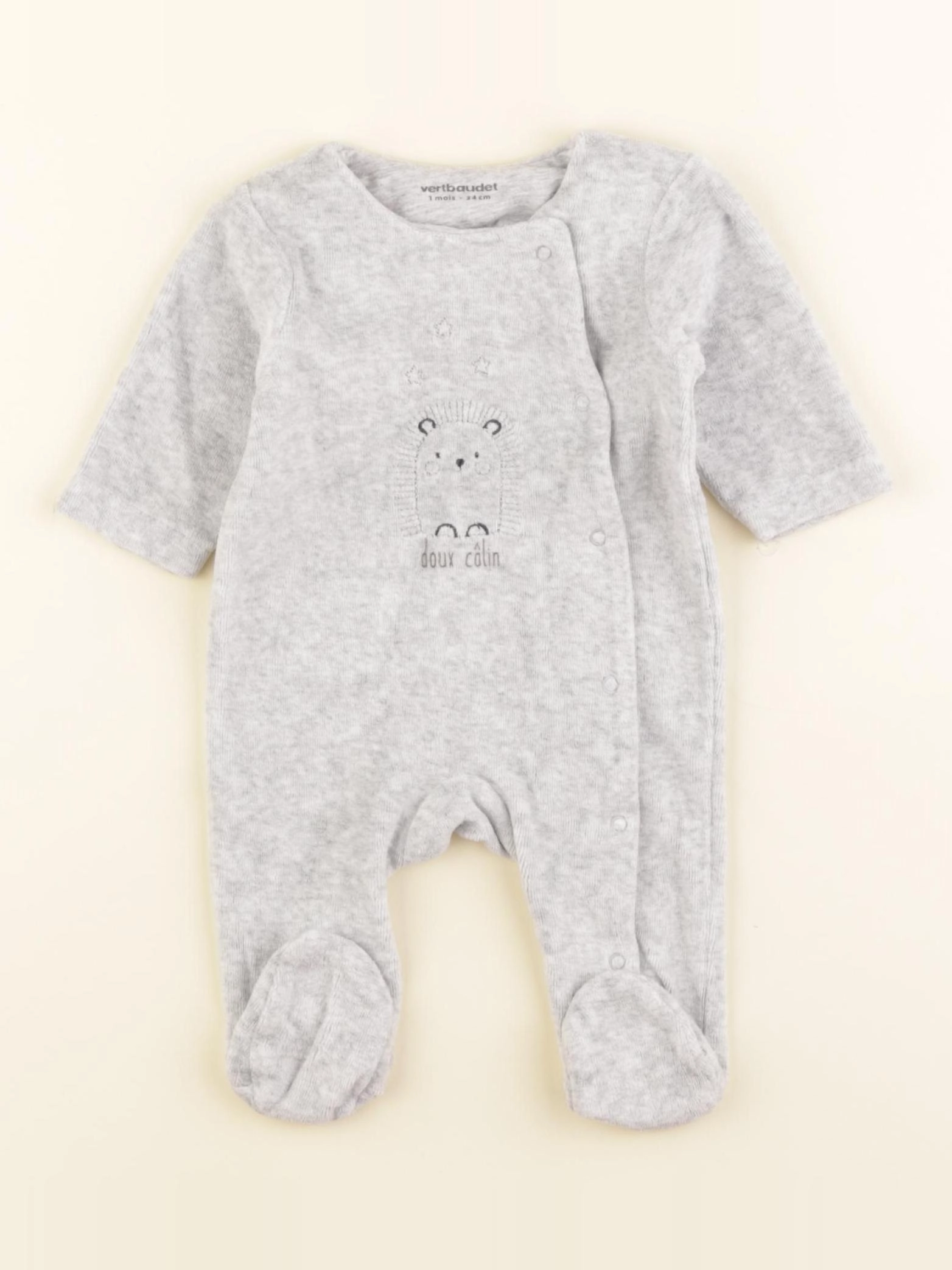 Vertbaudet - pyjama velours gris - 1 mois