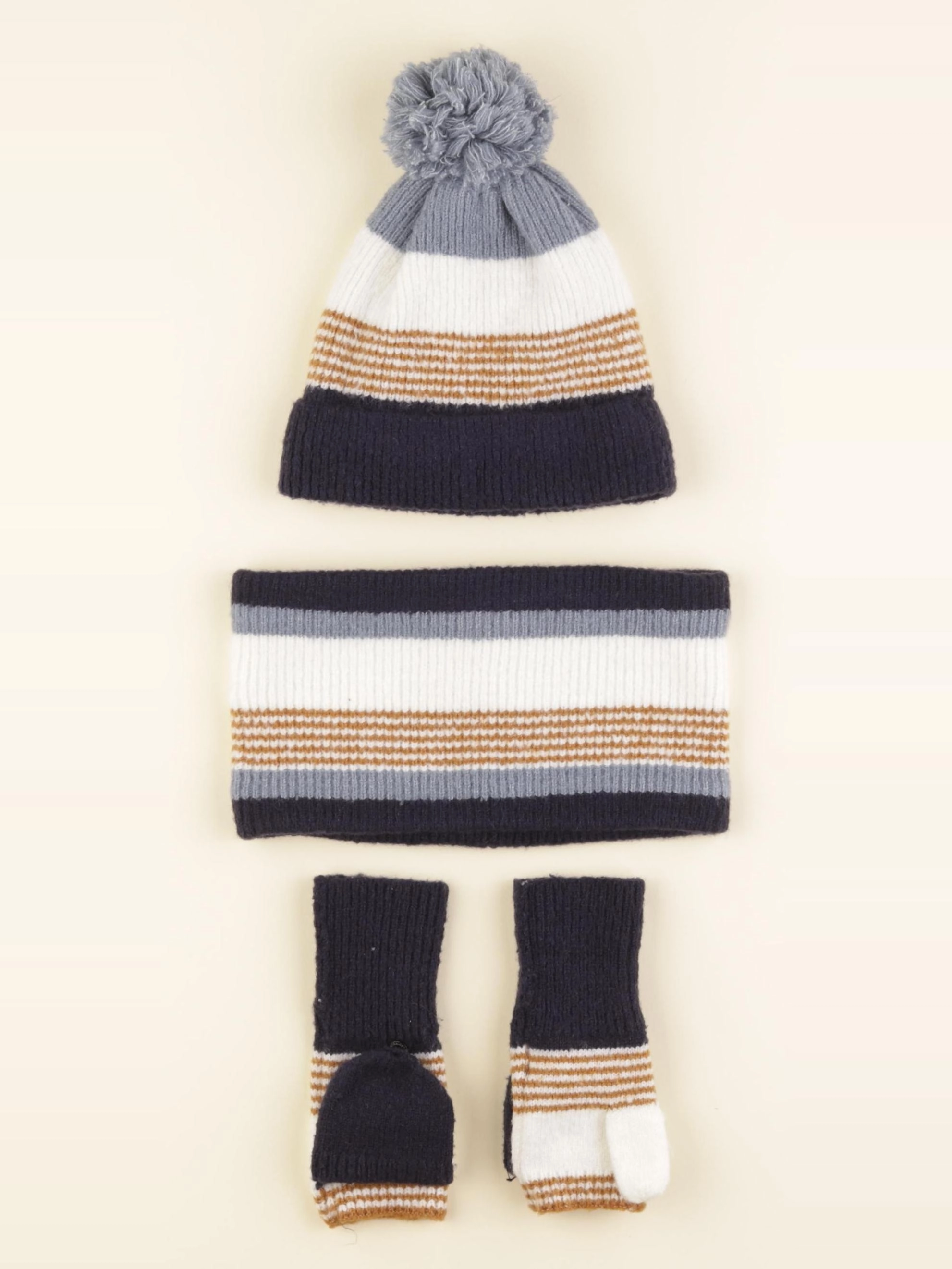 Vertbaudet - ensemble bonnet/moufles/tour de cou bleu - 4/6 ans