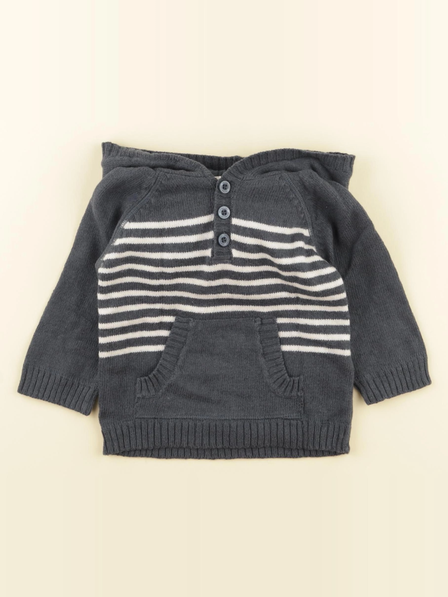 Vertbaudet - pull taupe, blanc - 6 mois