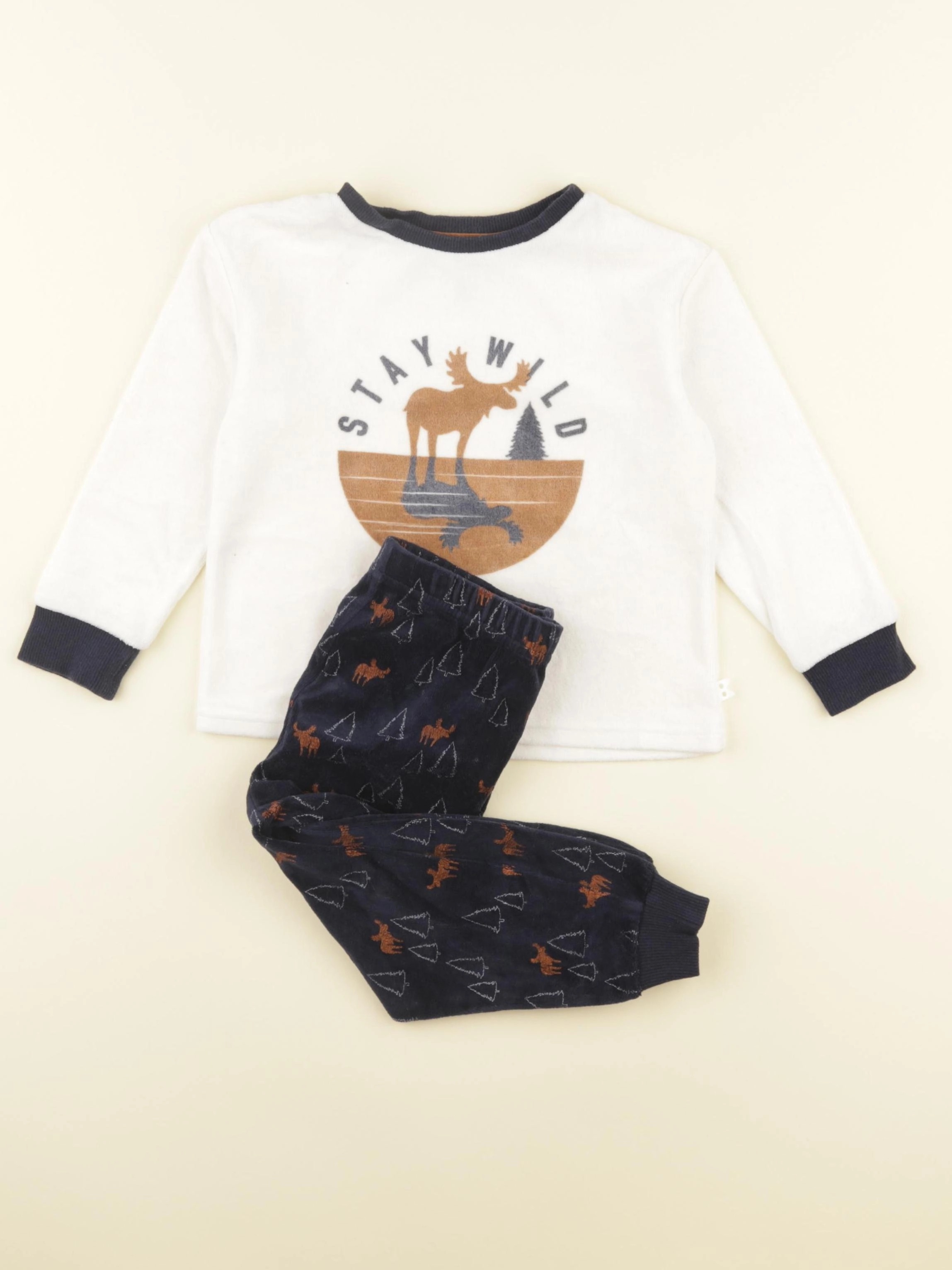 Okaidi - pyjama velours blanc, bleu - 2 ans