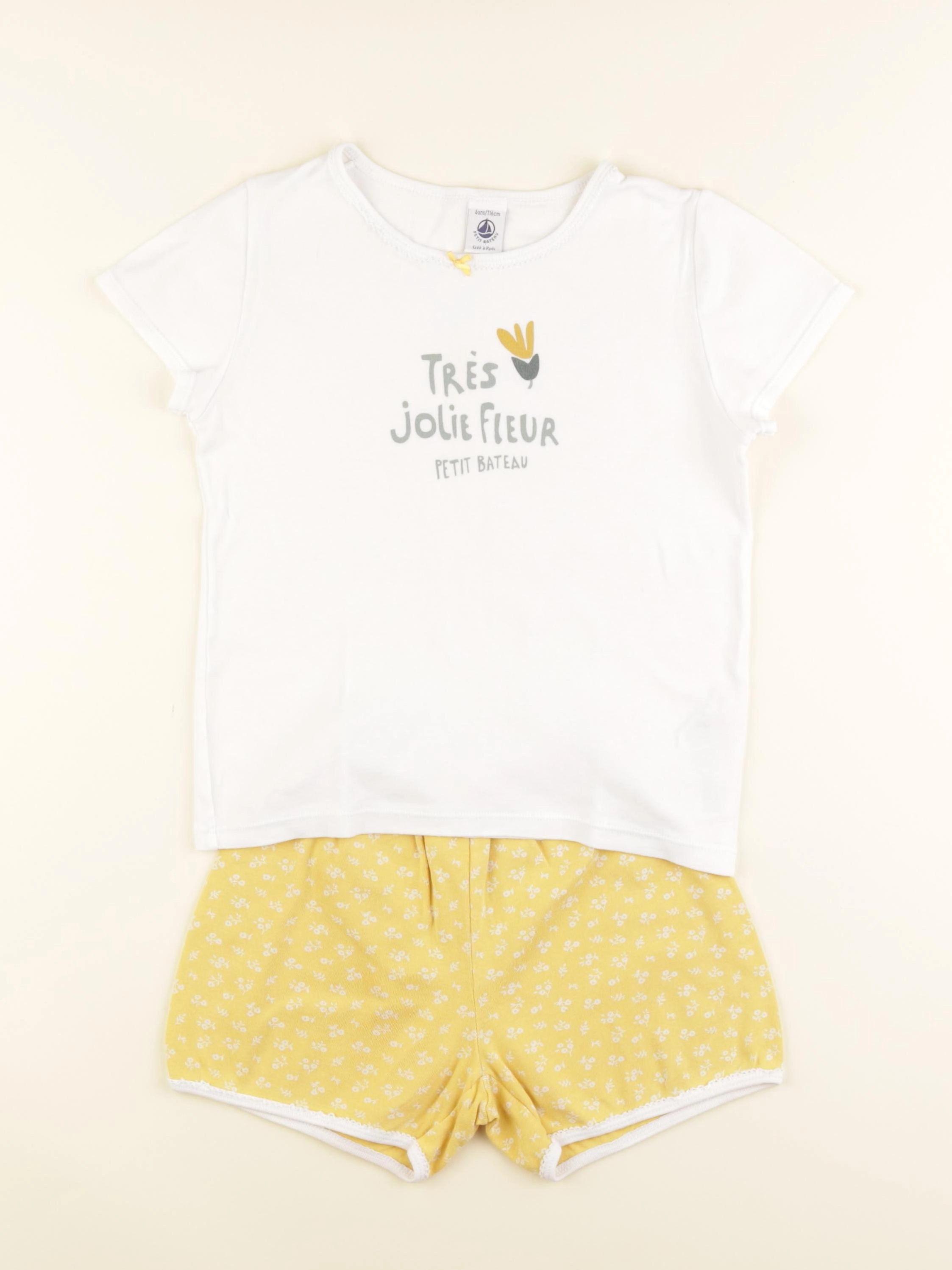 Petit Bateau - pyjama coton blanc, jaune - 6 ans