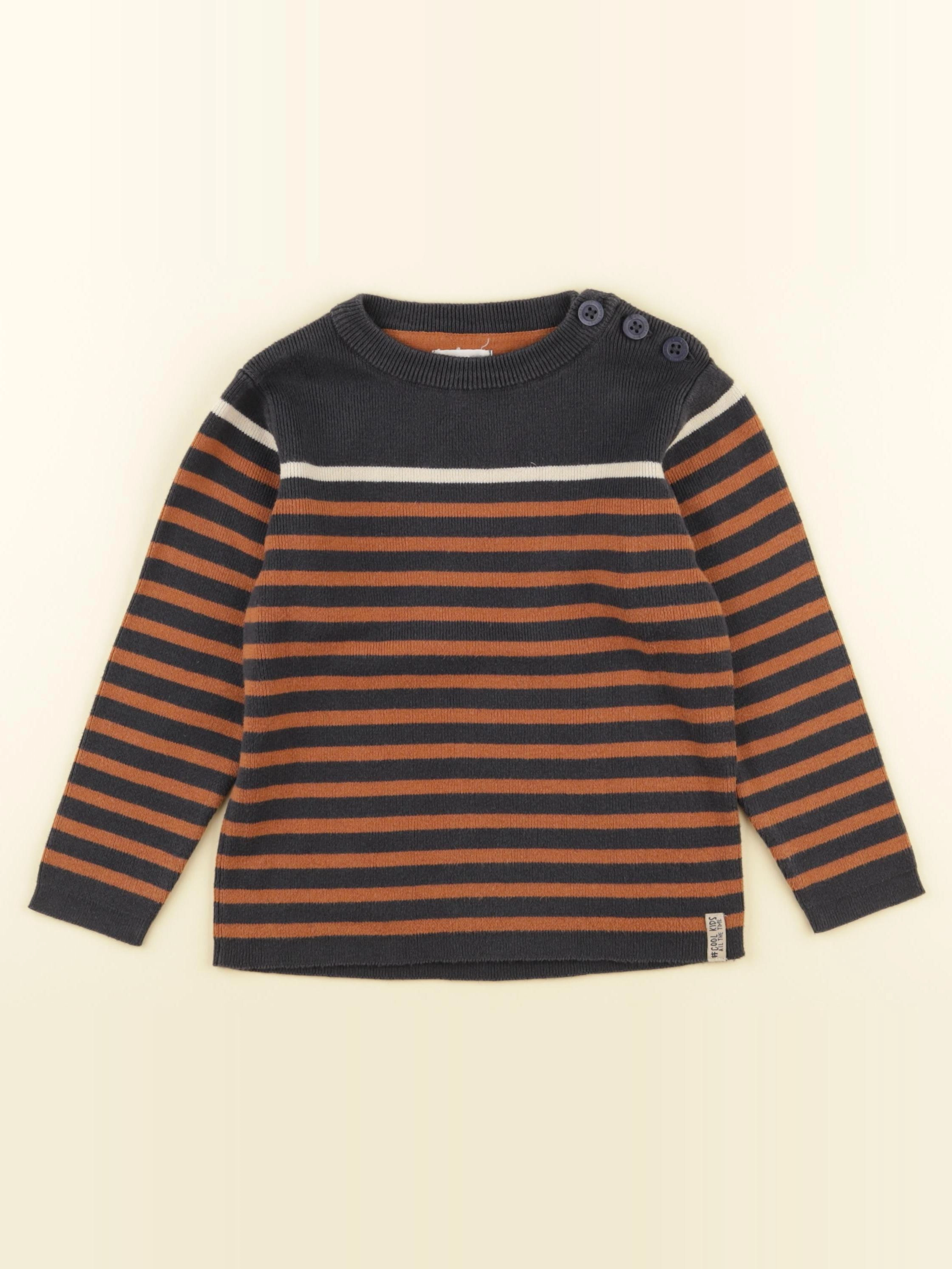 Vertbaudet - pull bleu, marron - 4 ans