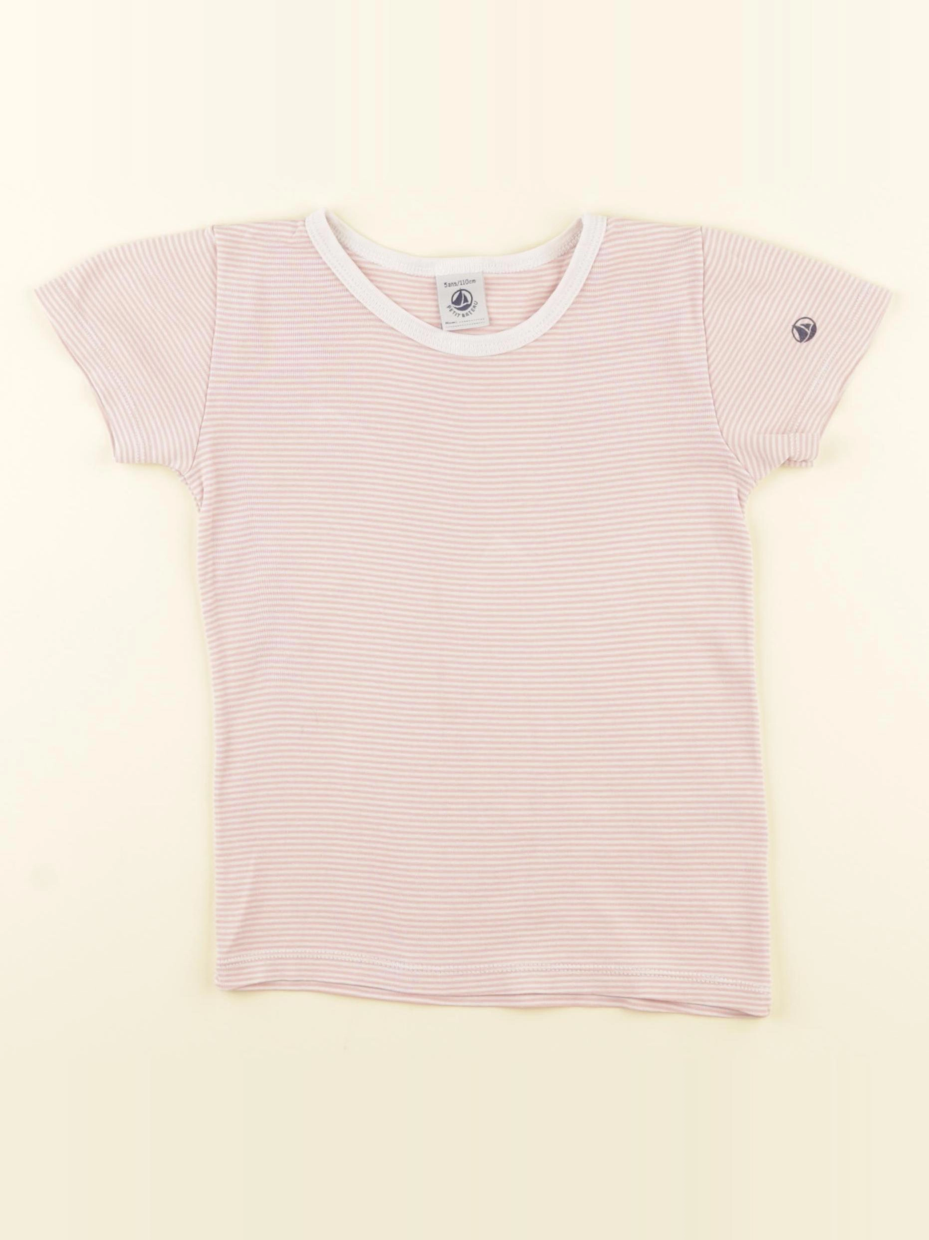 Petit Bateau - maillot de corps rose, blanc - 5 ans