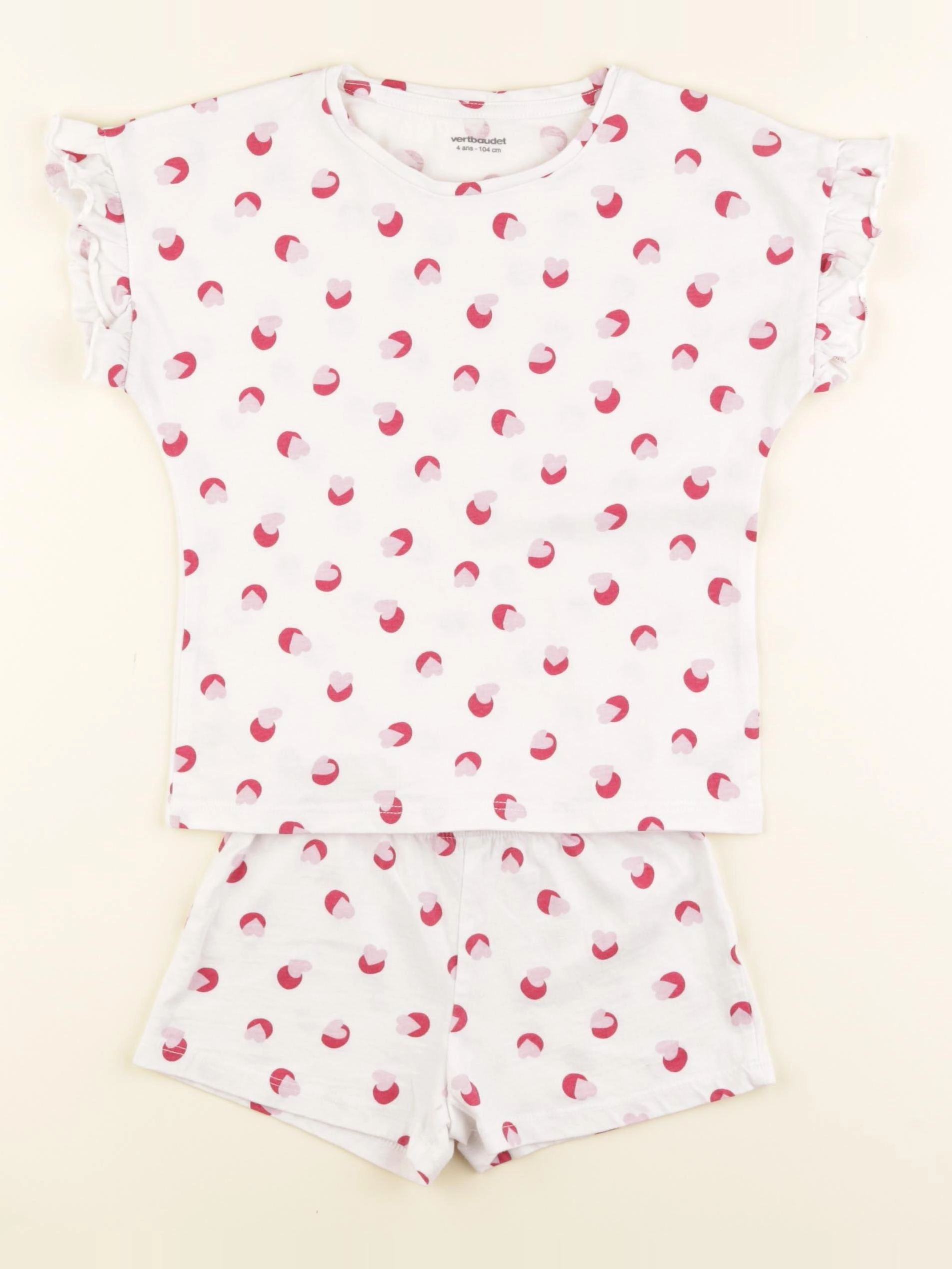 Vertbaudet - pyjama coton blanc, rose - 4 ans