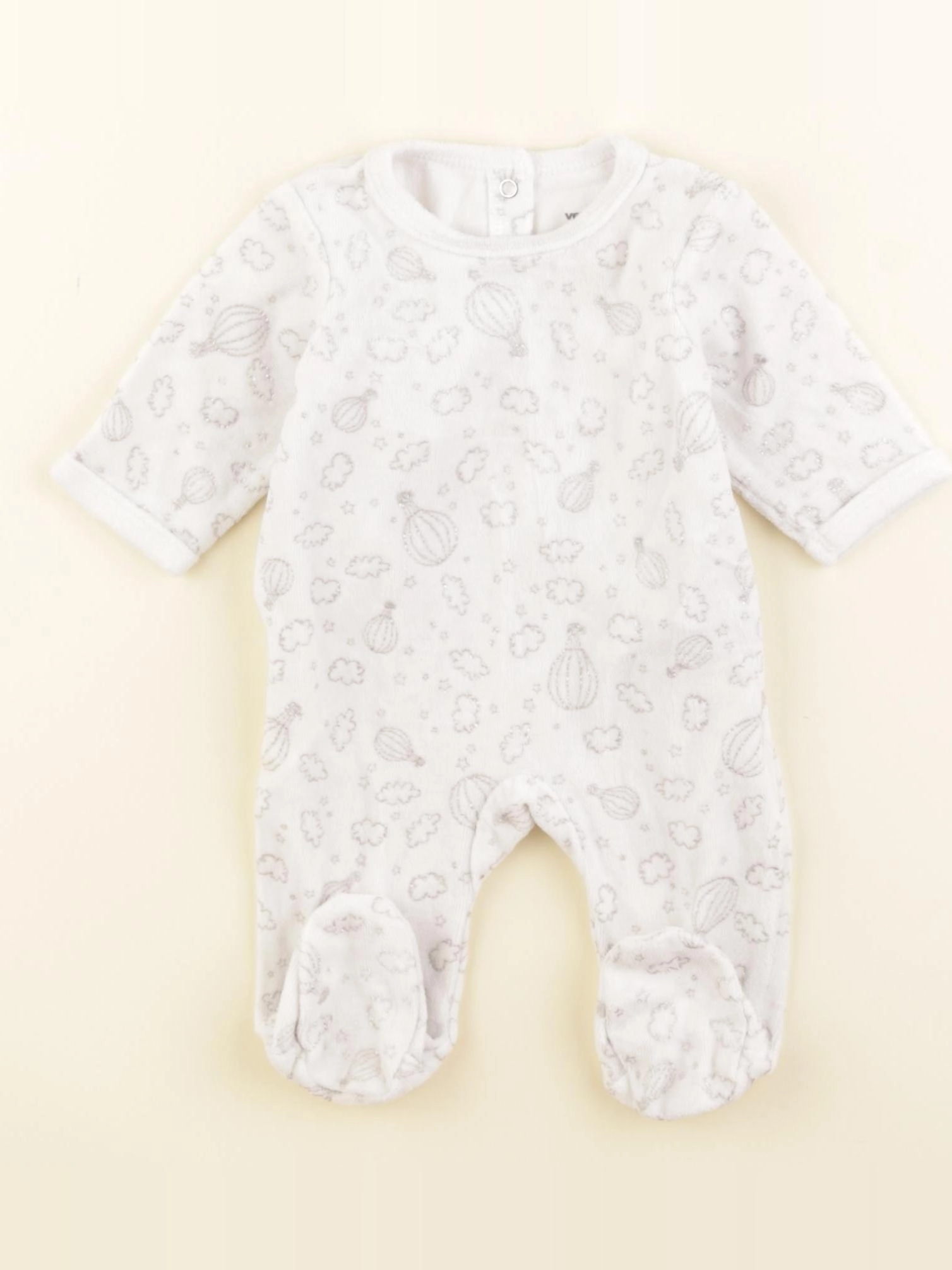 Vertbaudet - pyjama velours blanc, argent - 1 mois