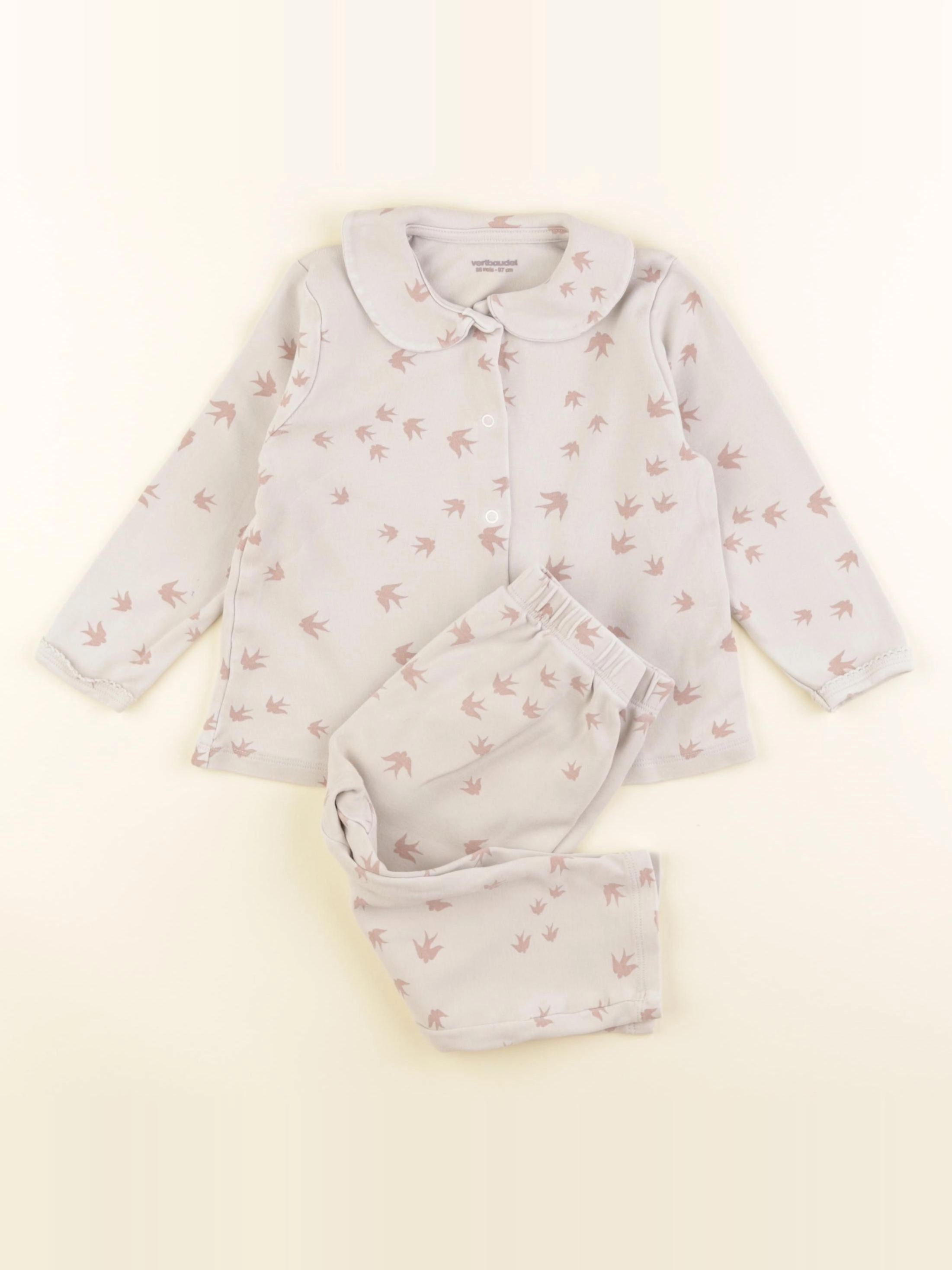 Vertbaudet - pyjama coton gris, rose - 36 mois