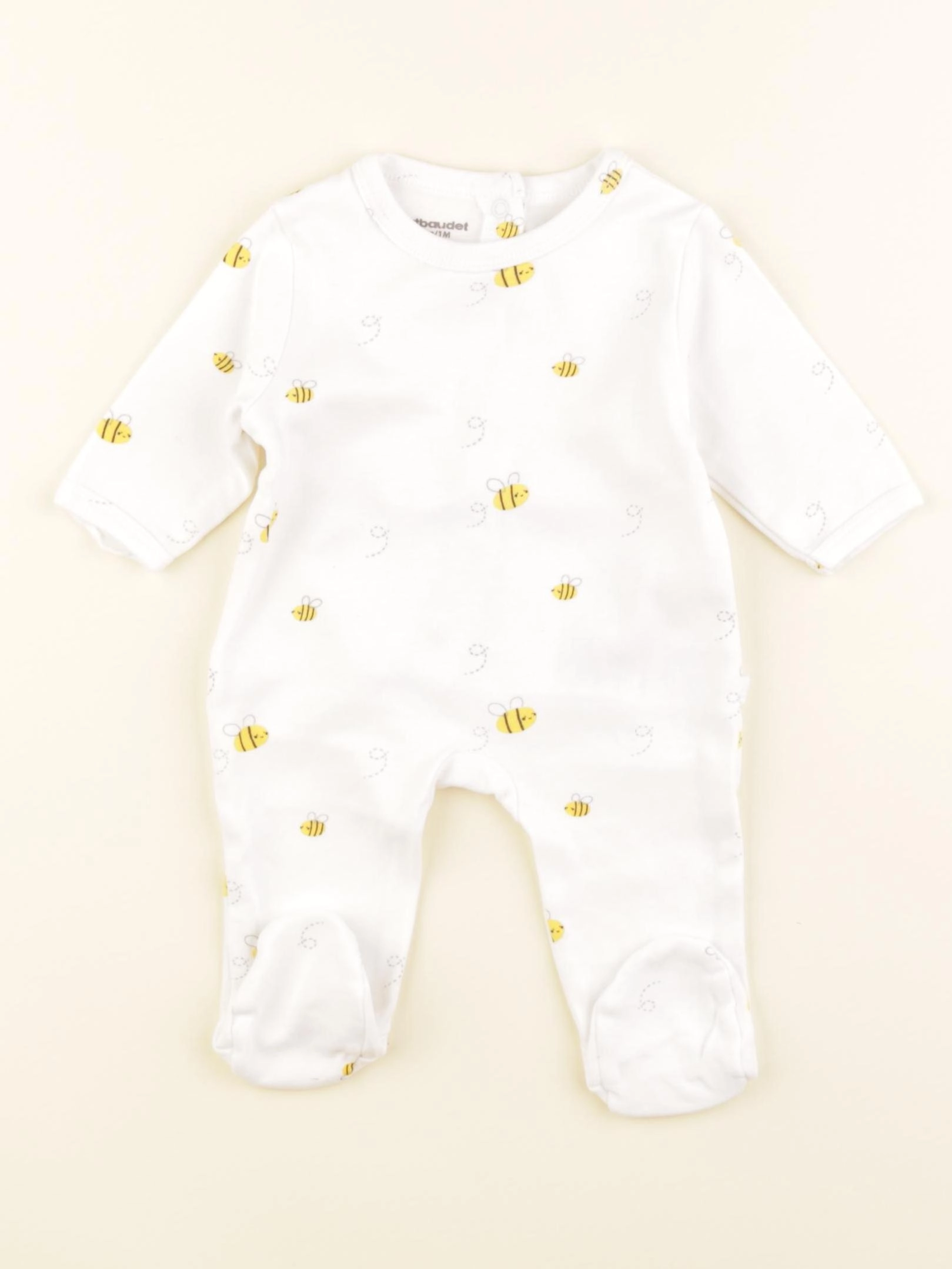 Vertbaudet - pyjama coton blanc, jaune - 1 mois