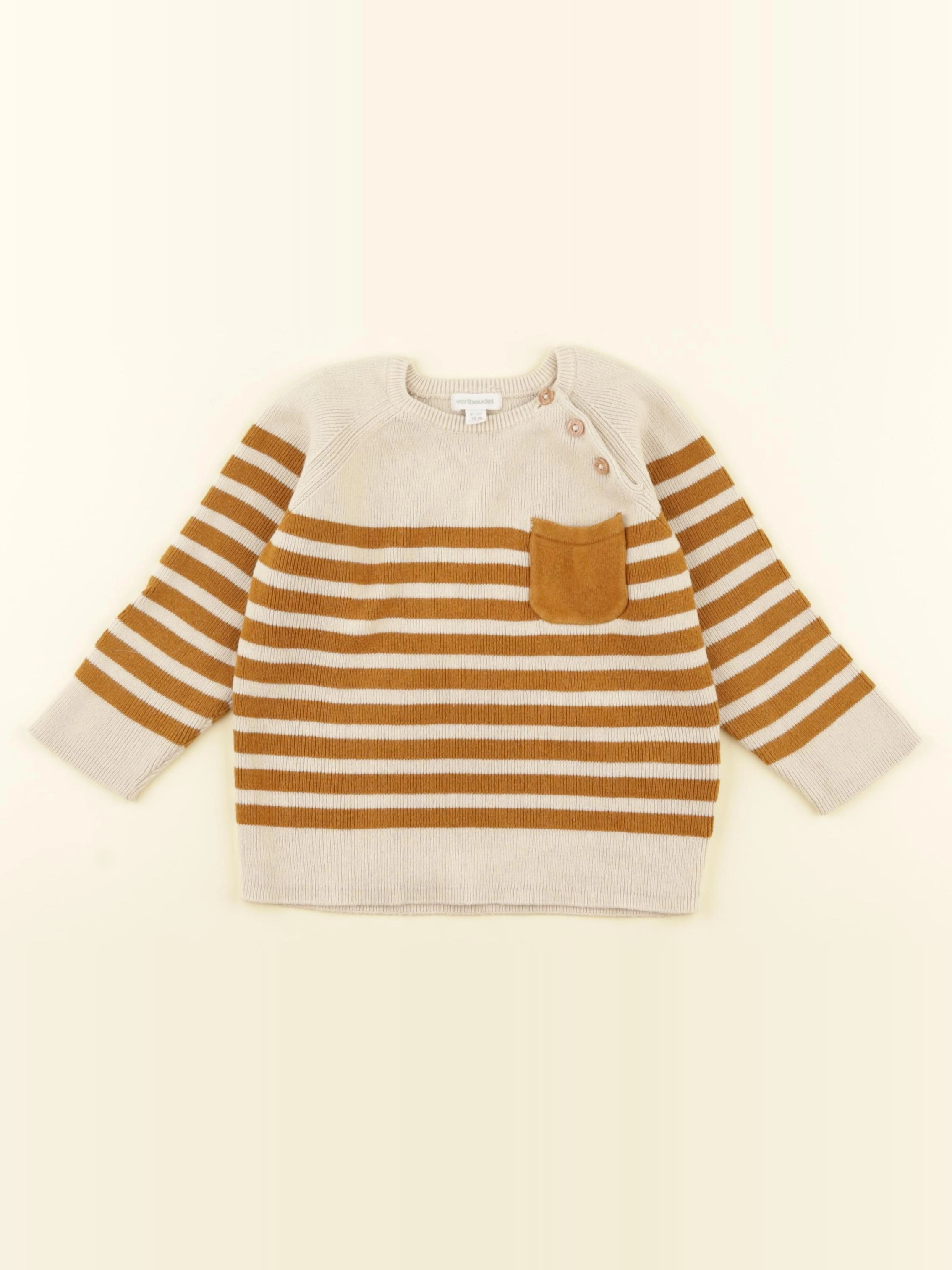 Vertbaudet - pull marron, beige - 18 mois