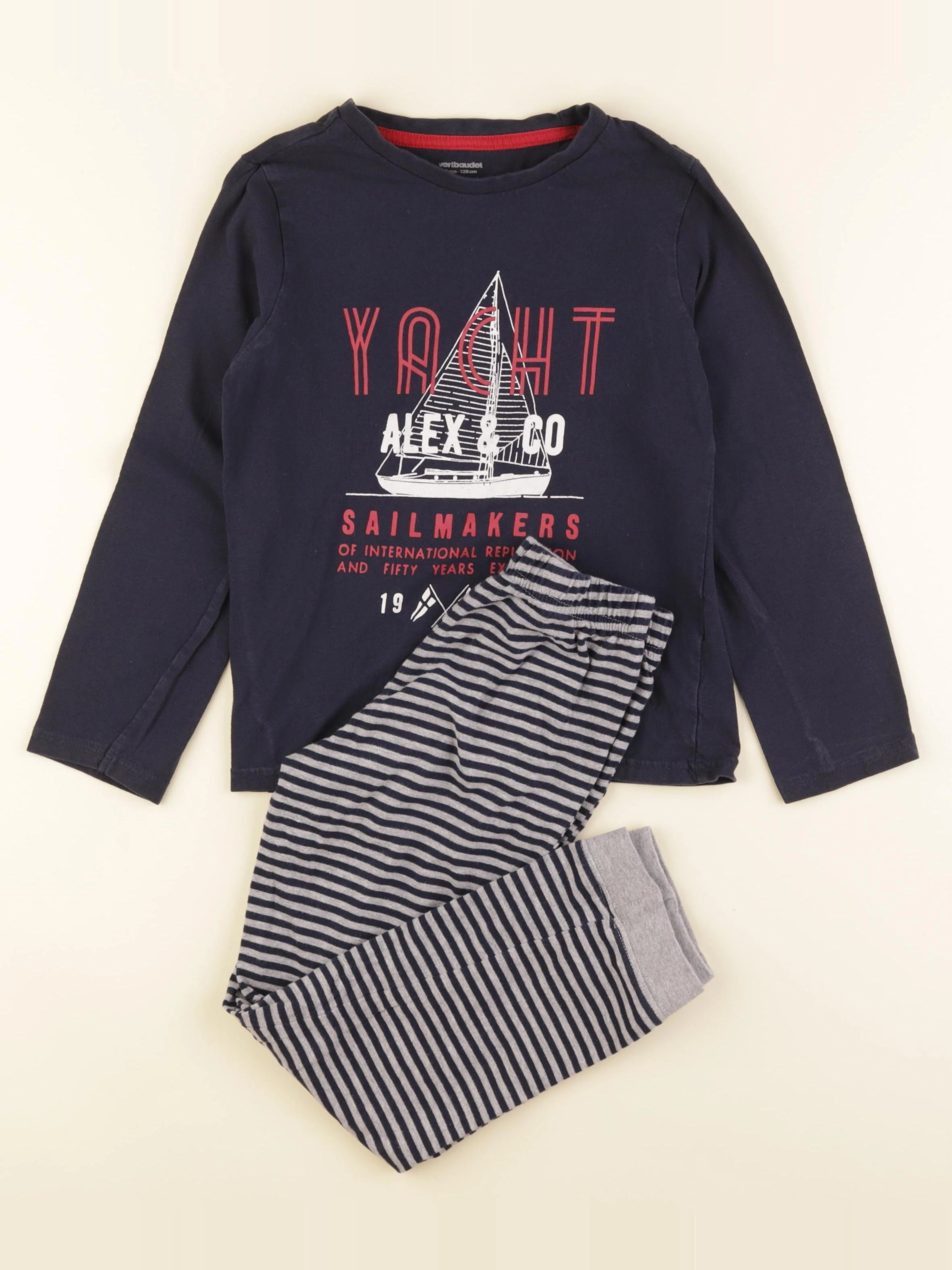 Vertbaudet - pyjama coton gris, bleu - 8 ans