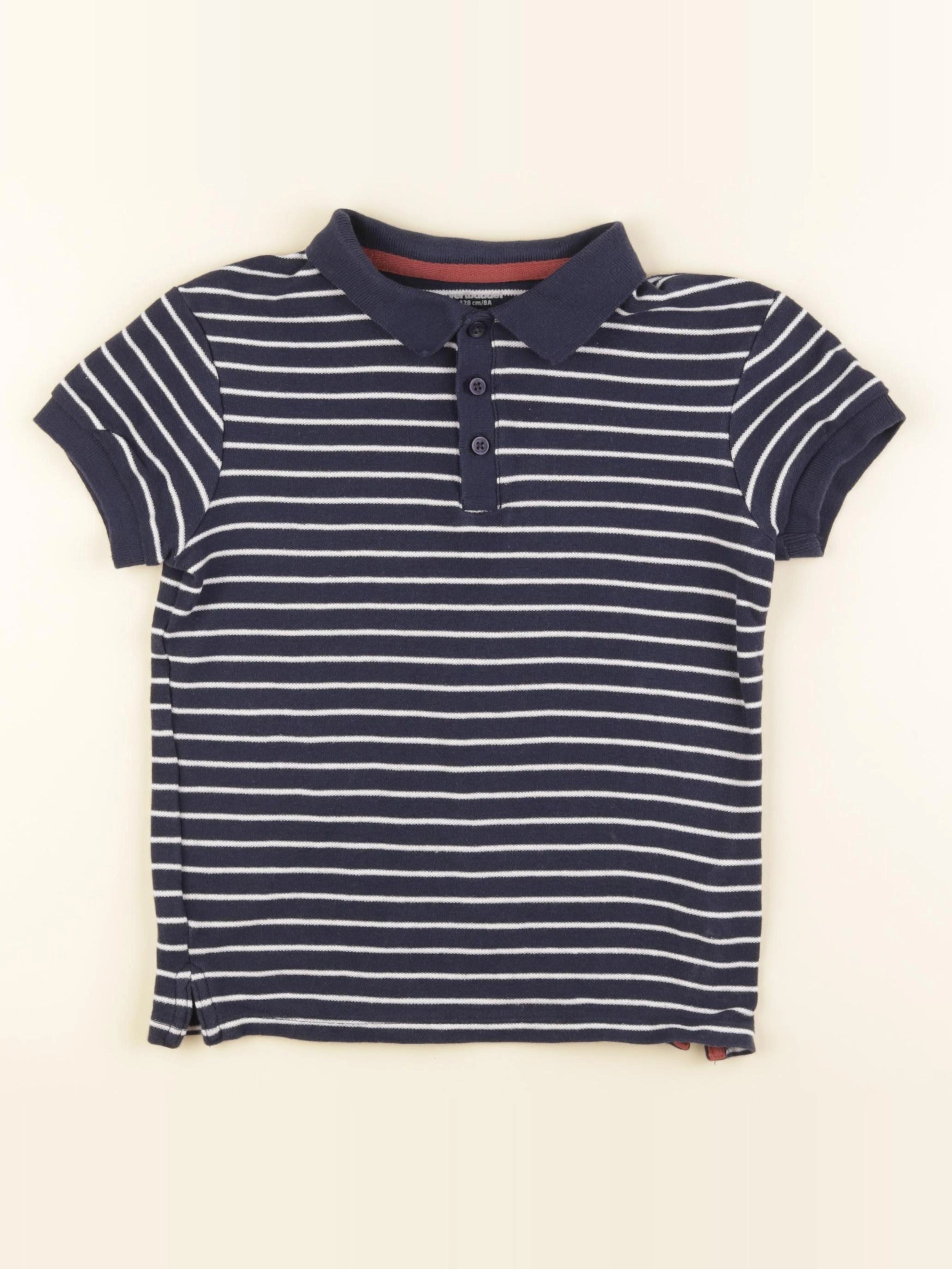 Vertbaudet - polo blanc, bleu - 8 ans