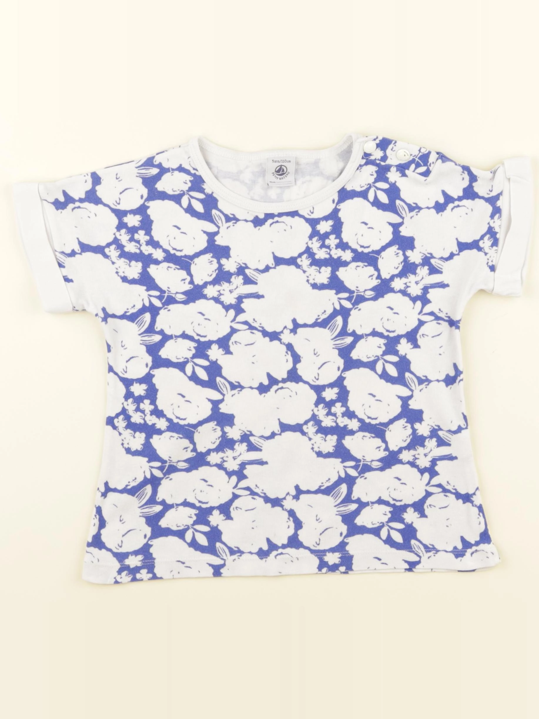 Petit Bateau - tee-shirt blanc, bleu - 5 ans