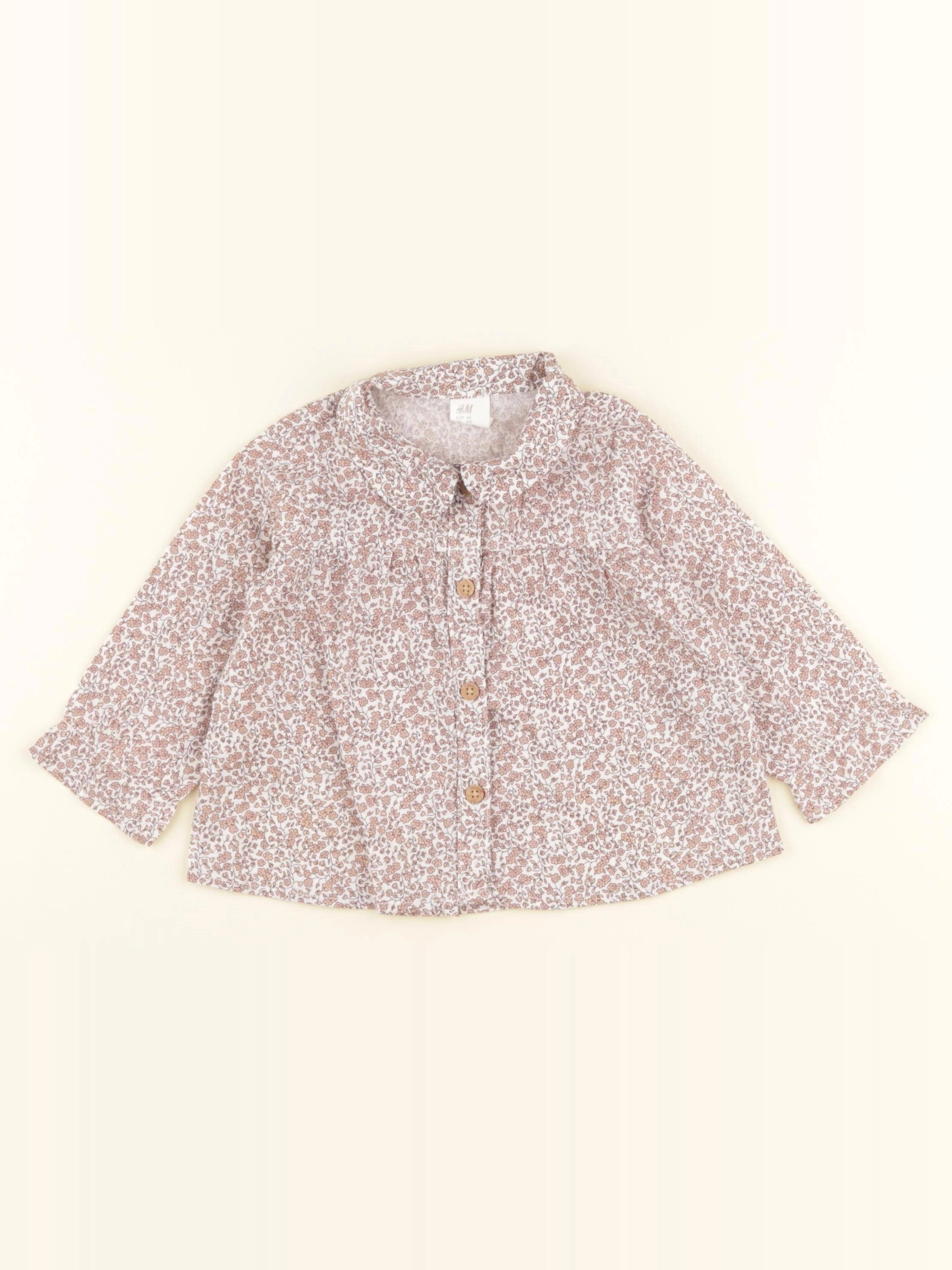 H&M - blouse blanc, rose - 4/6 mois