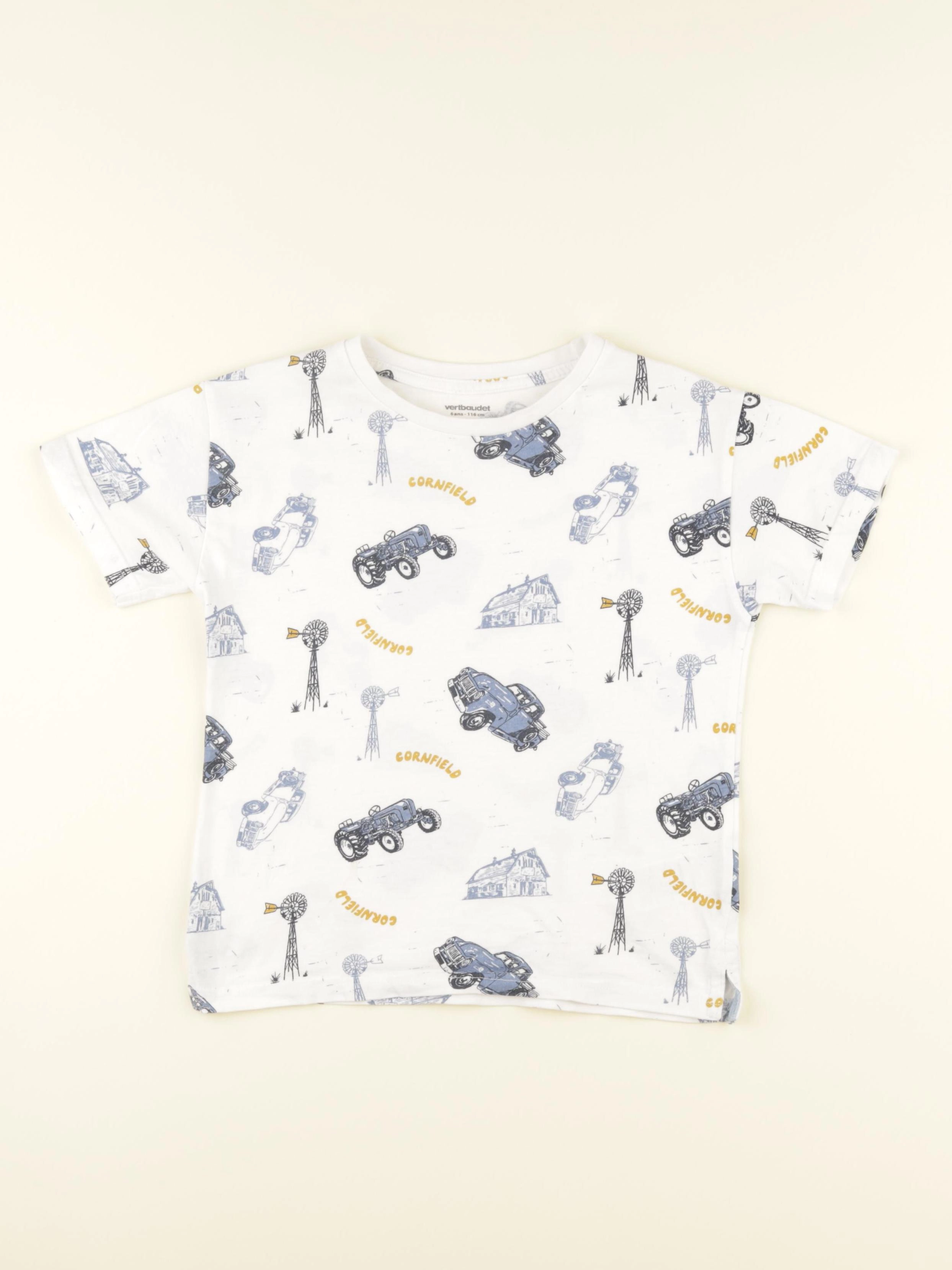 Vertbaudet - tee-shirt blanc, bleu - 6 ans