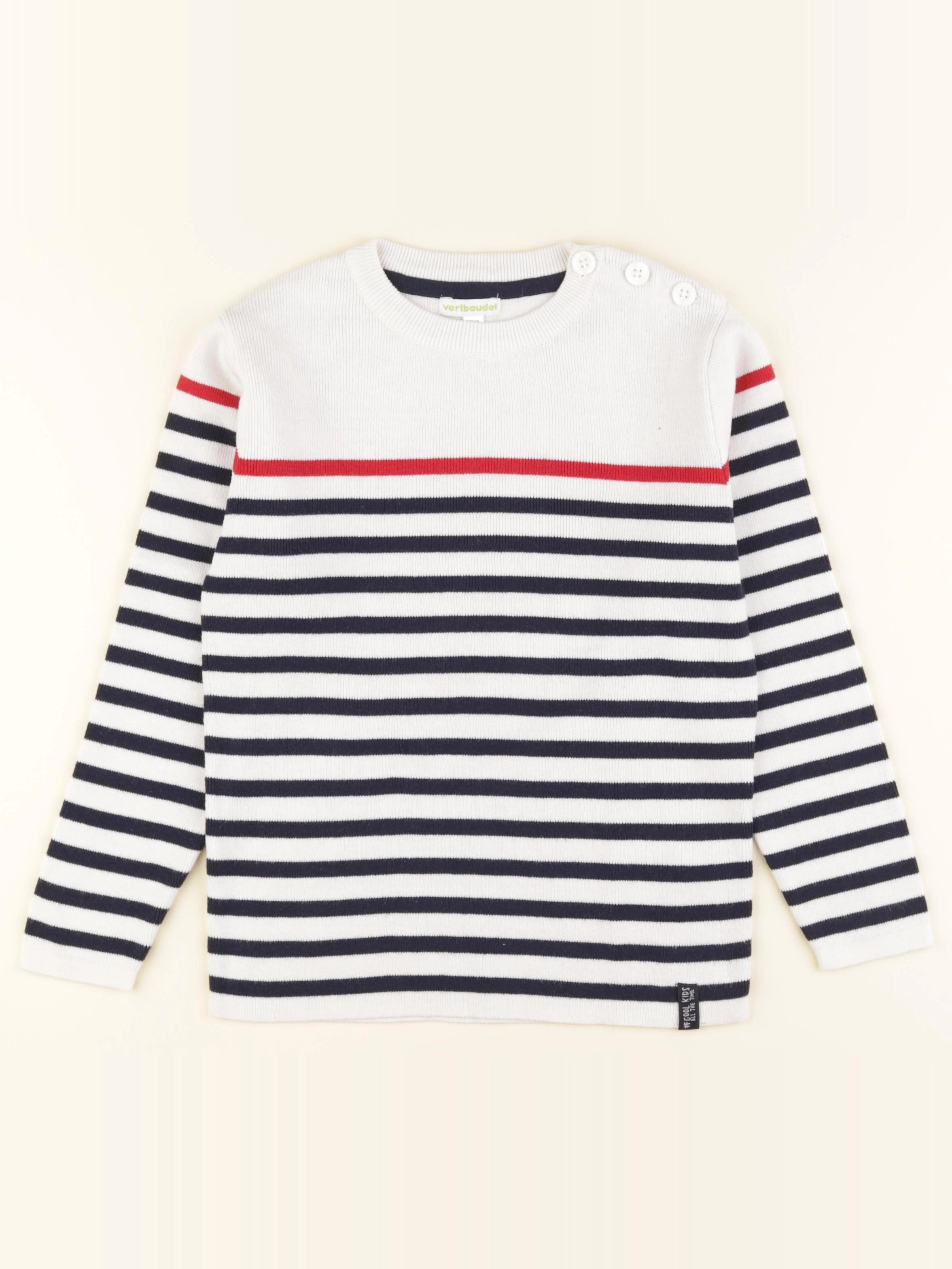 Vertbaudet - pull blanc, bleu - 8 ans