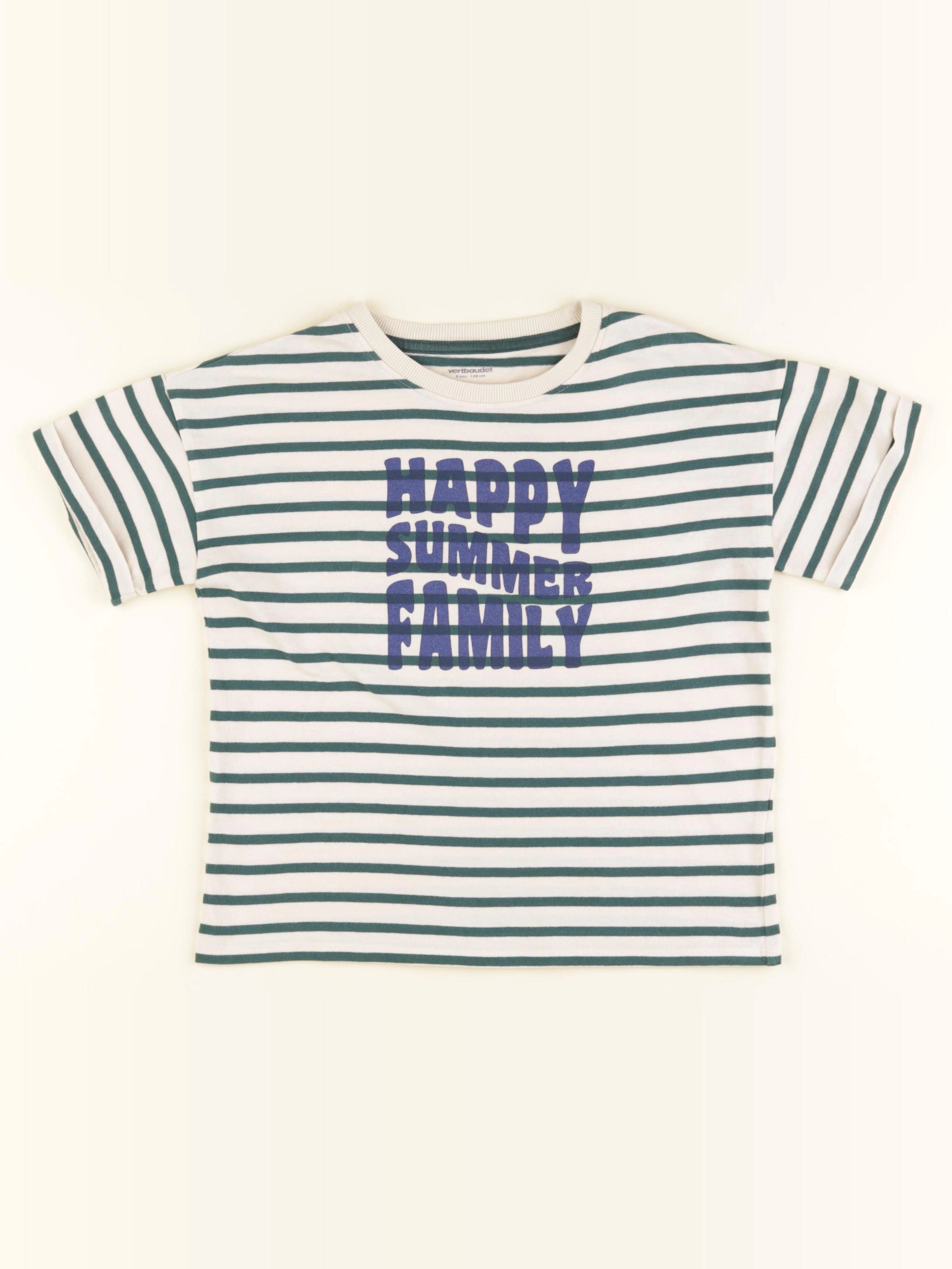 Vertbaudet - tee-shirt beige, vert - 8 ans