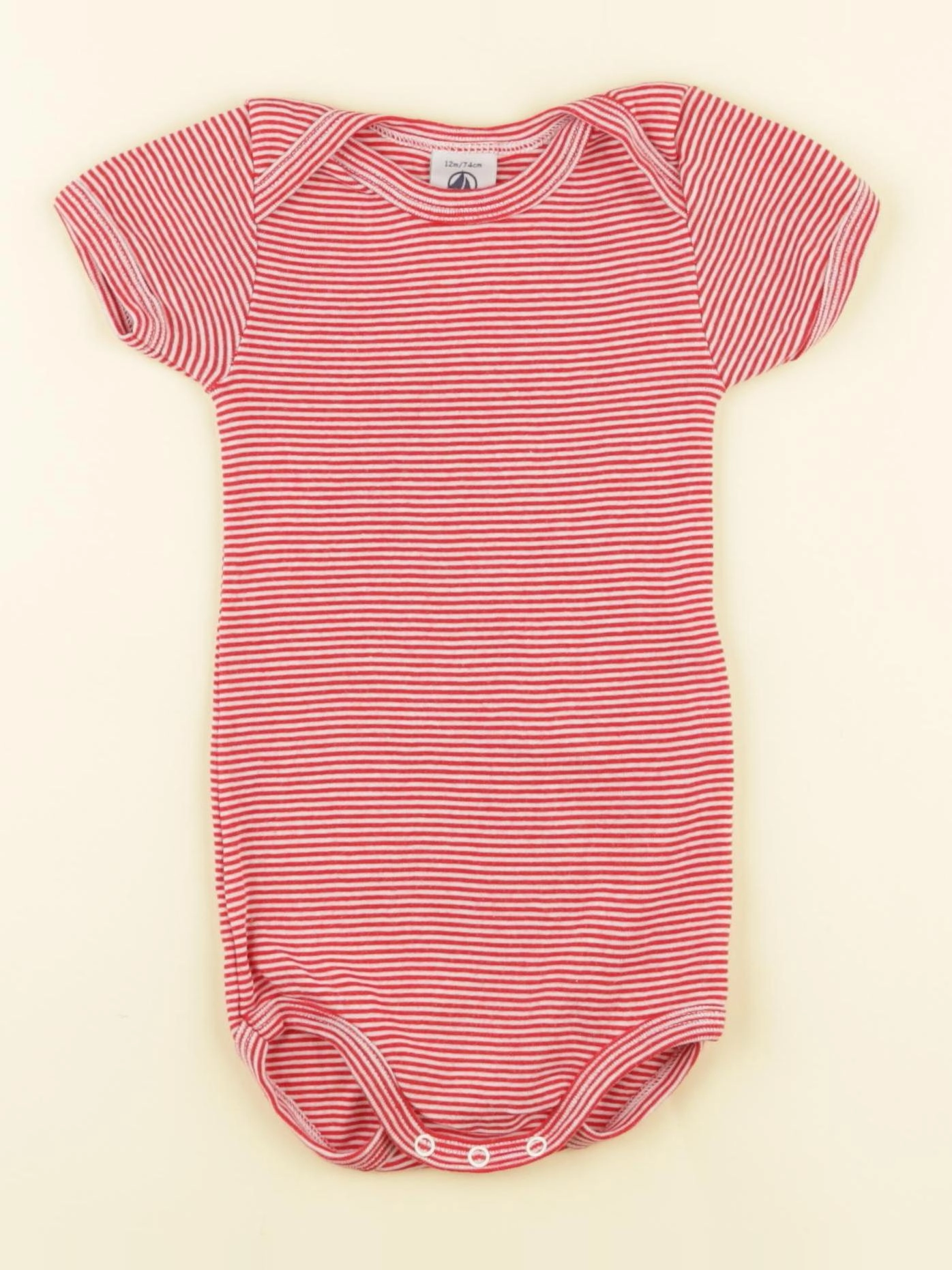 Petit Bateau - body blanc, rouge - 12 mois