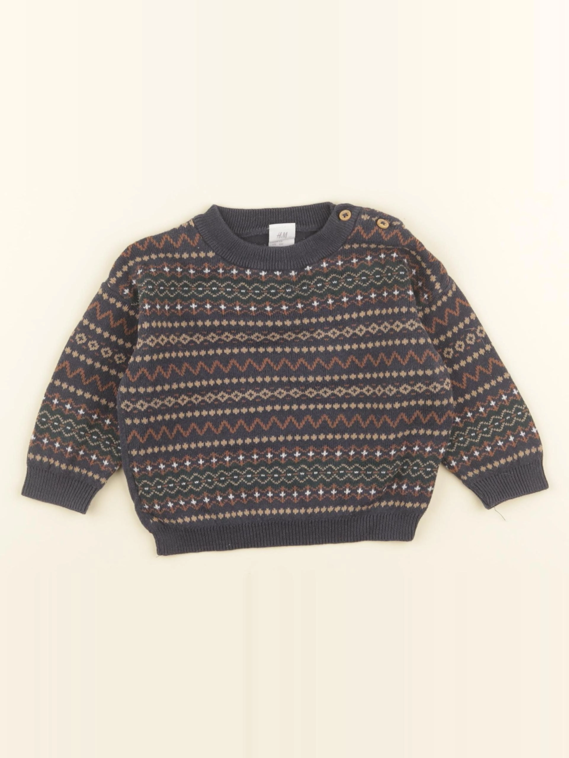 H&M - pull bleu, marron - 6 mois