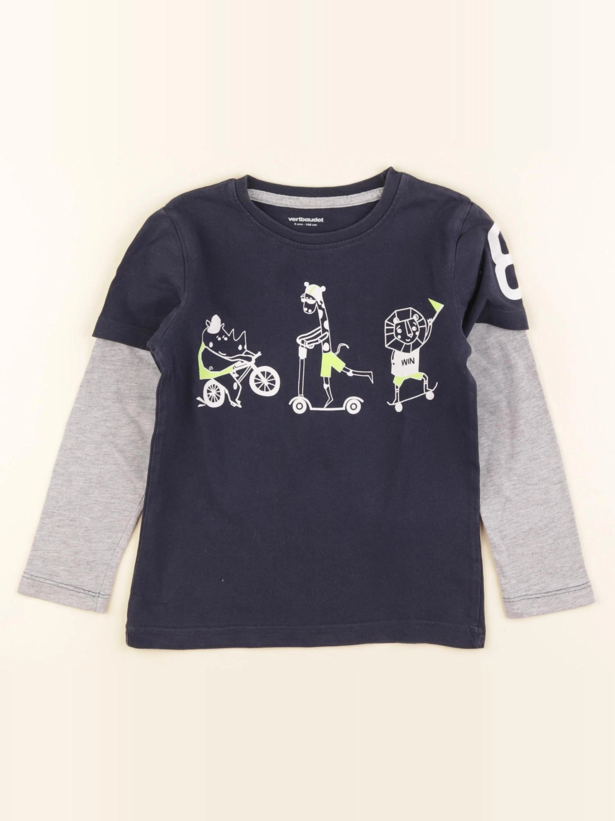 Vertbaudet - tee-shirt bleu, gris - 5 ans