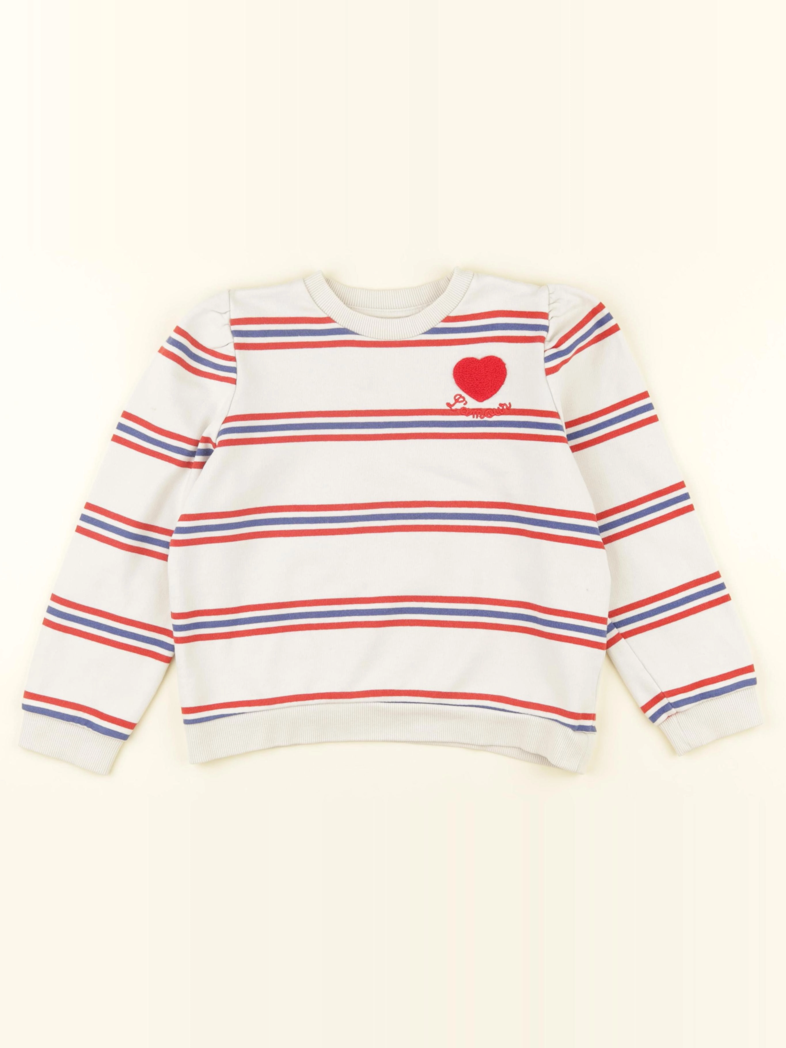 Monoprix - sweat beige, rouge - 8 ans