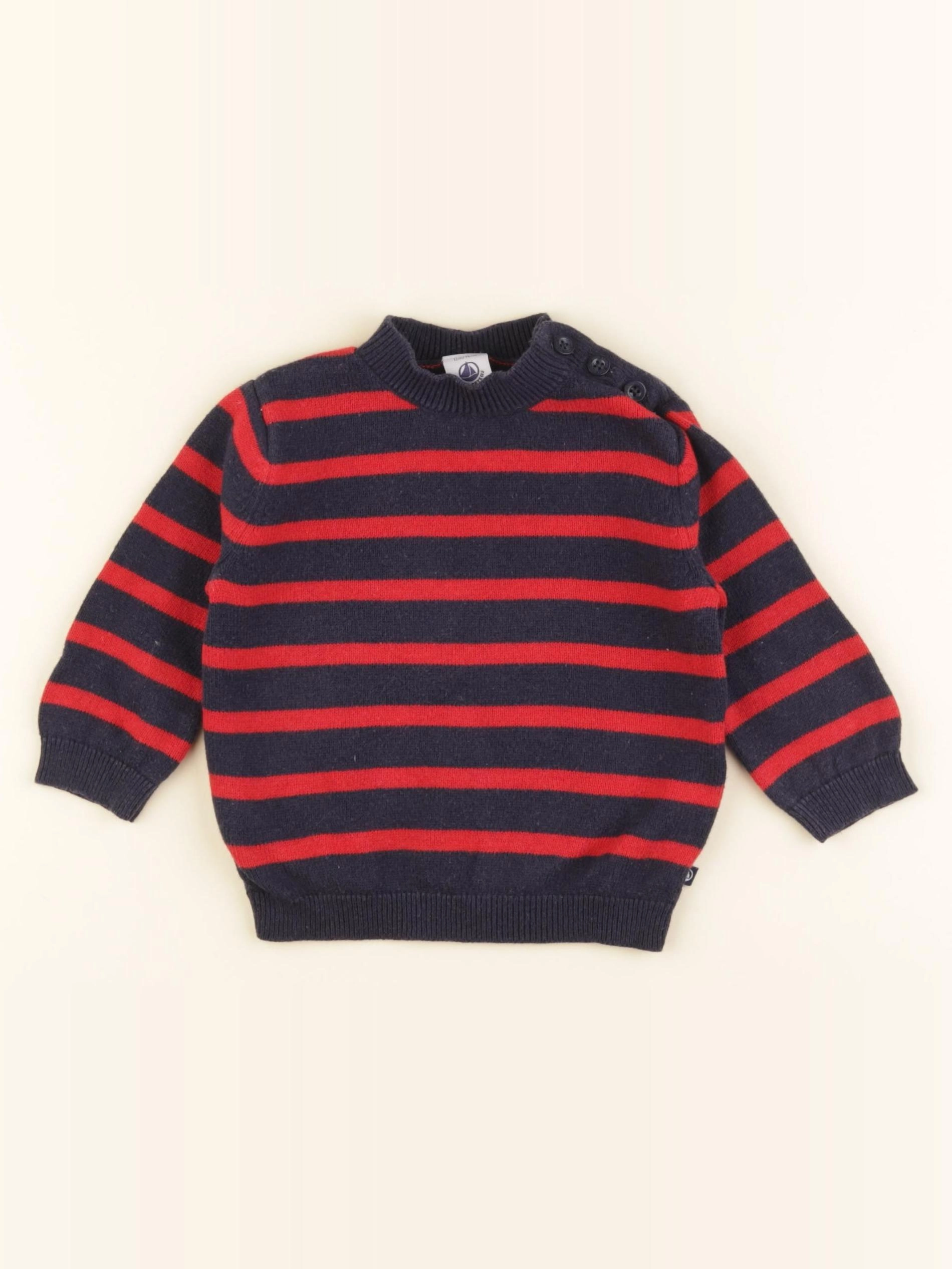 Petit Bateau - pull bleu, rouge - 12 mois