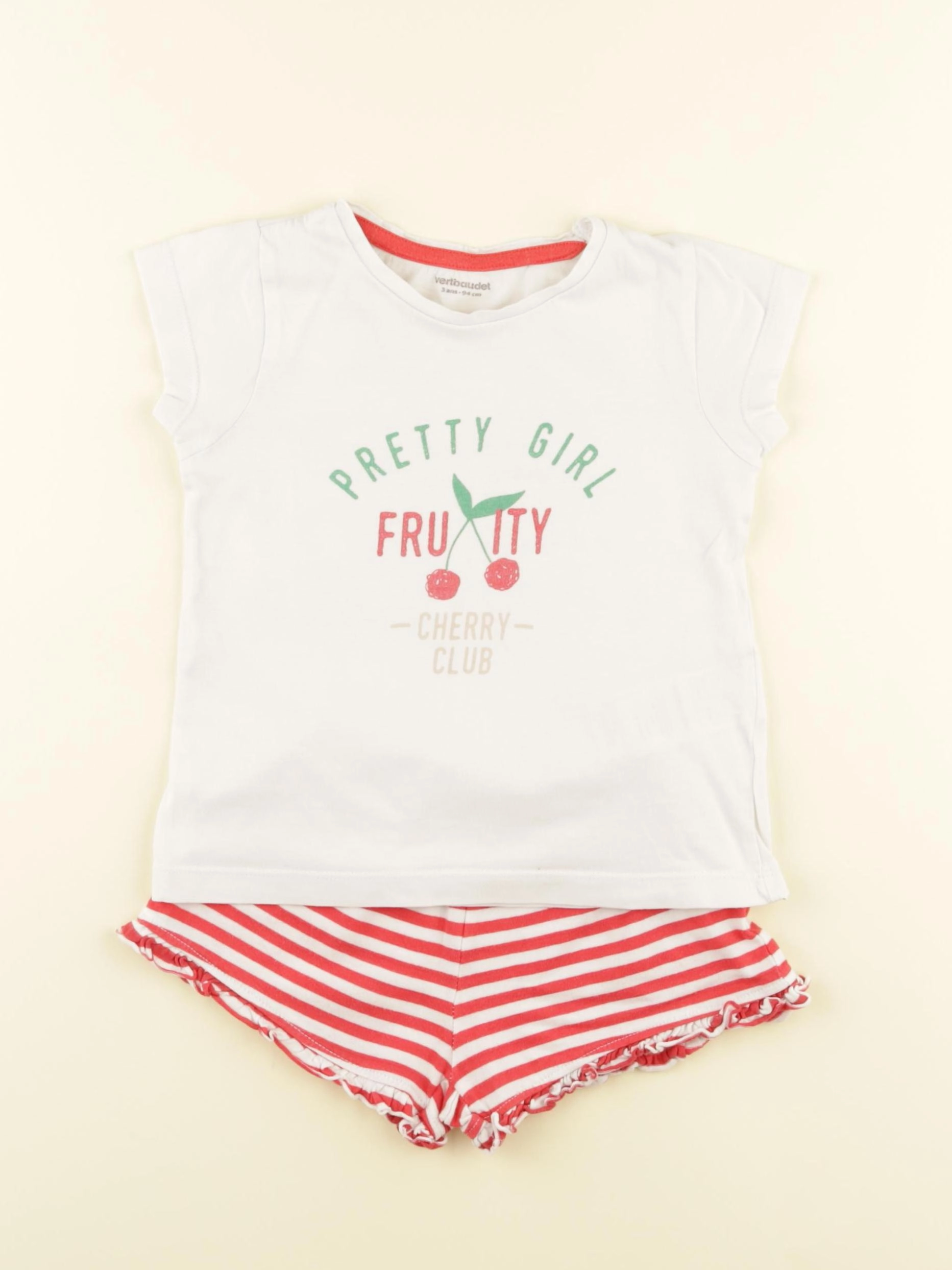 Vertbaudet - pyjama coton blanc, rose - 3 ans