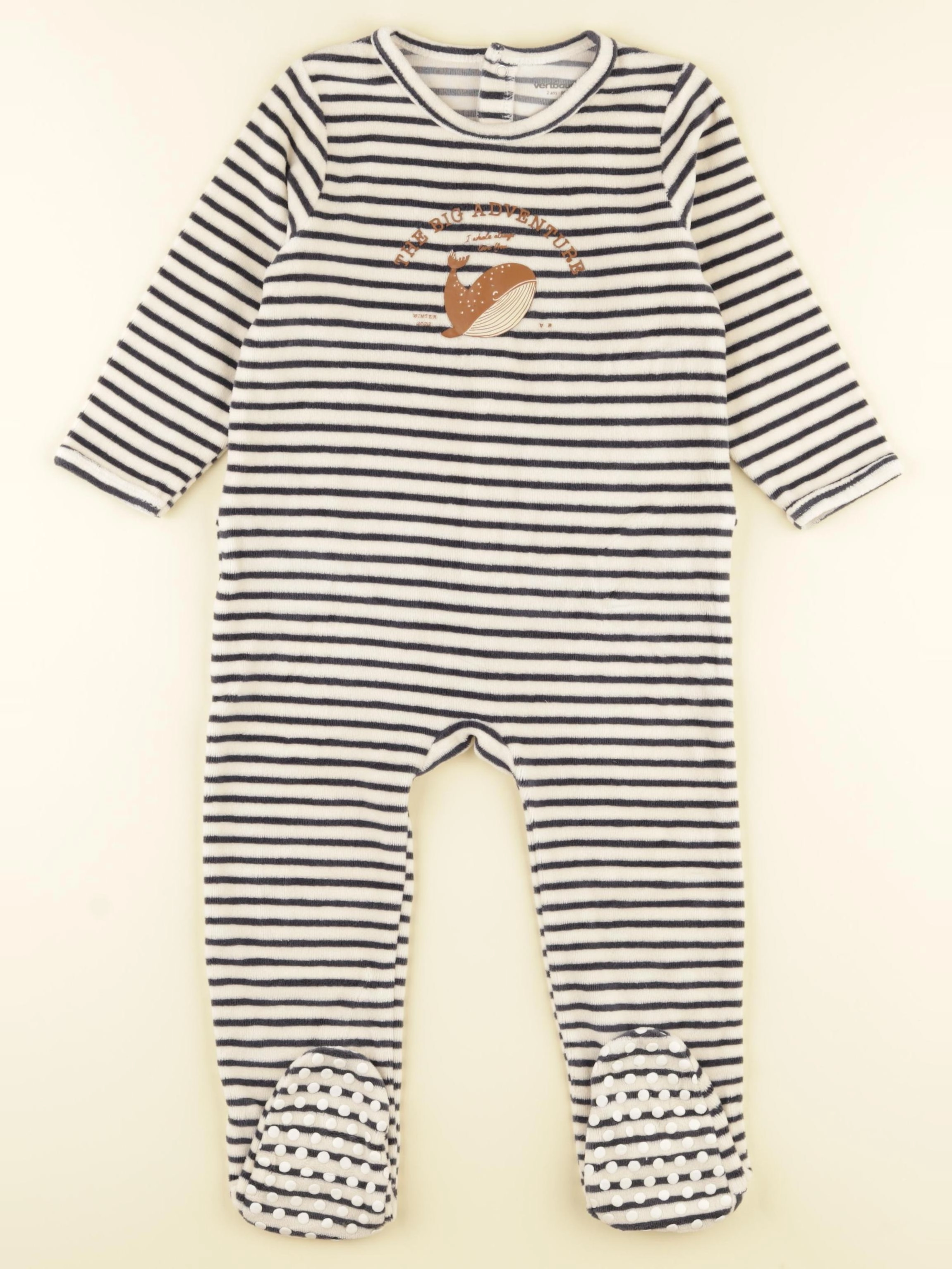 Vertbaudet - pyjama velours bleu, beige - 2 ans