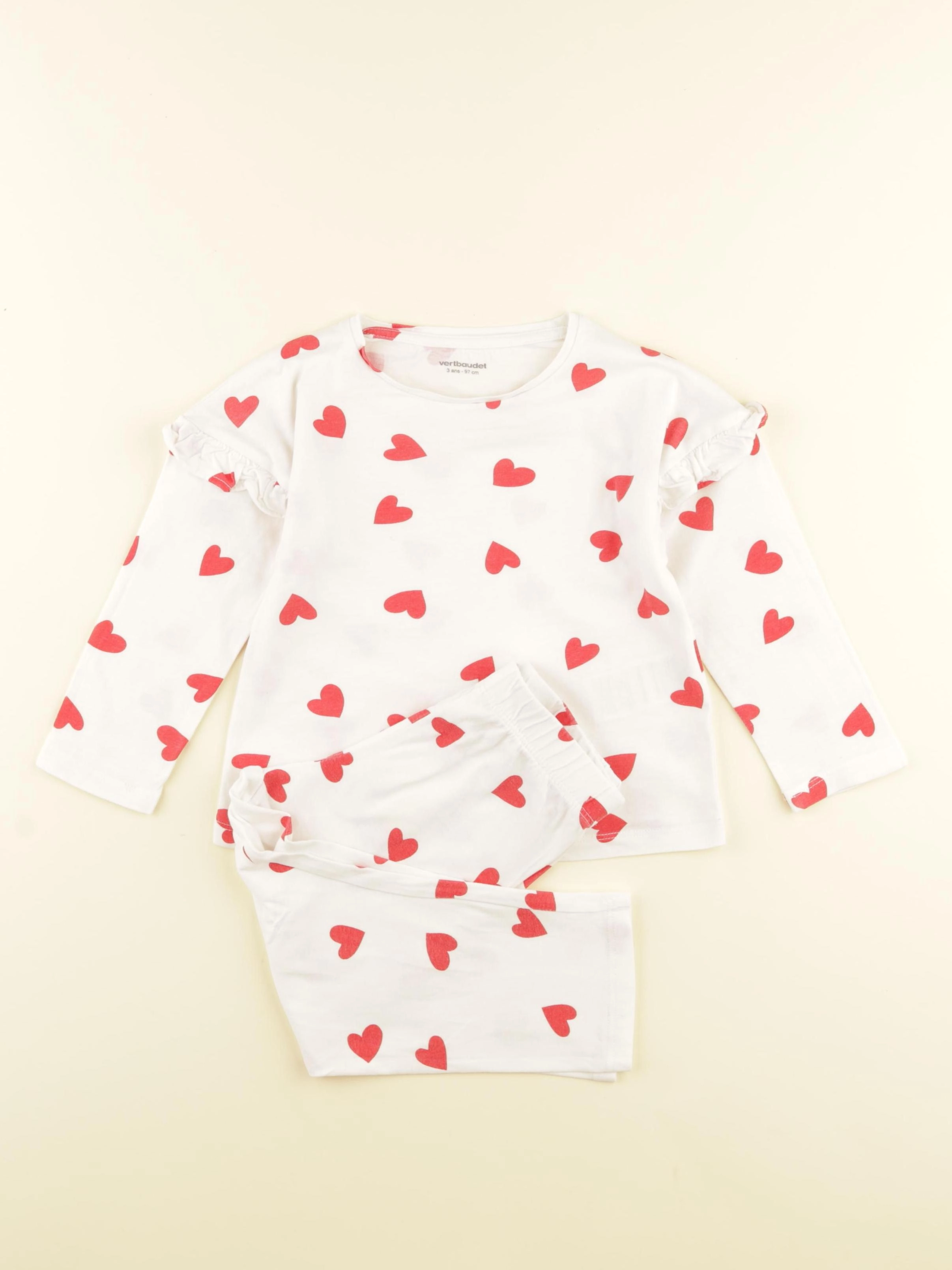 Vertbaudet - pyjama coton blanc, rouge - 3 ans