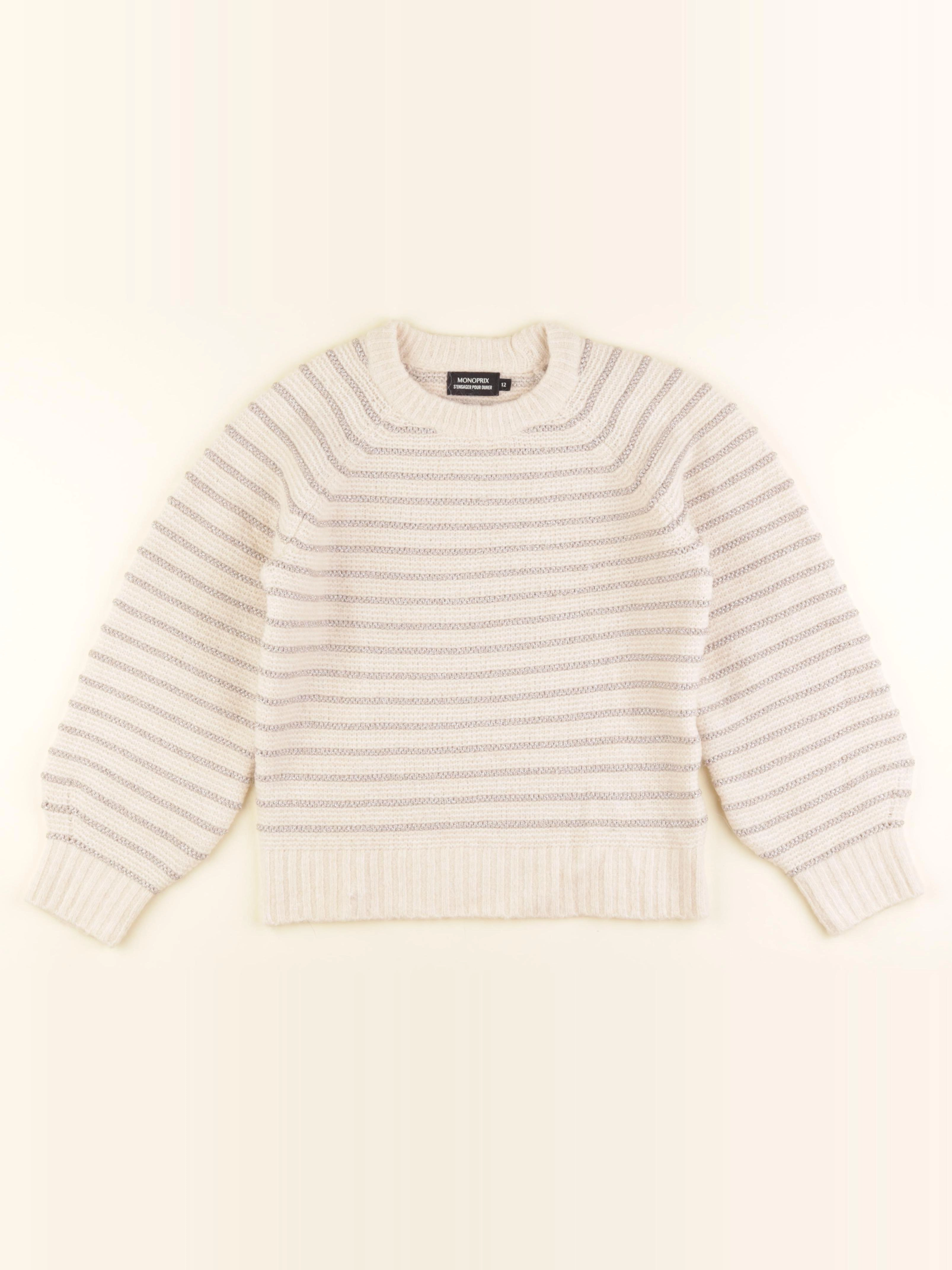 Monoprix - pull beige, or - 12 ans